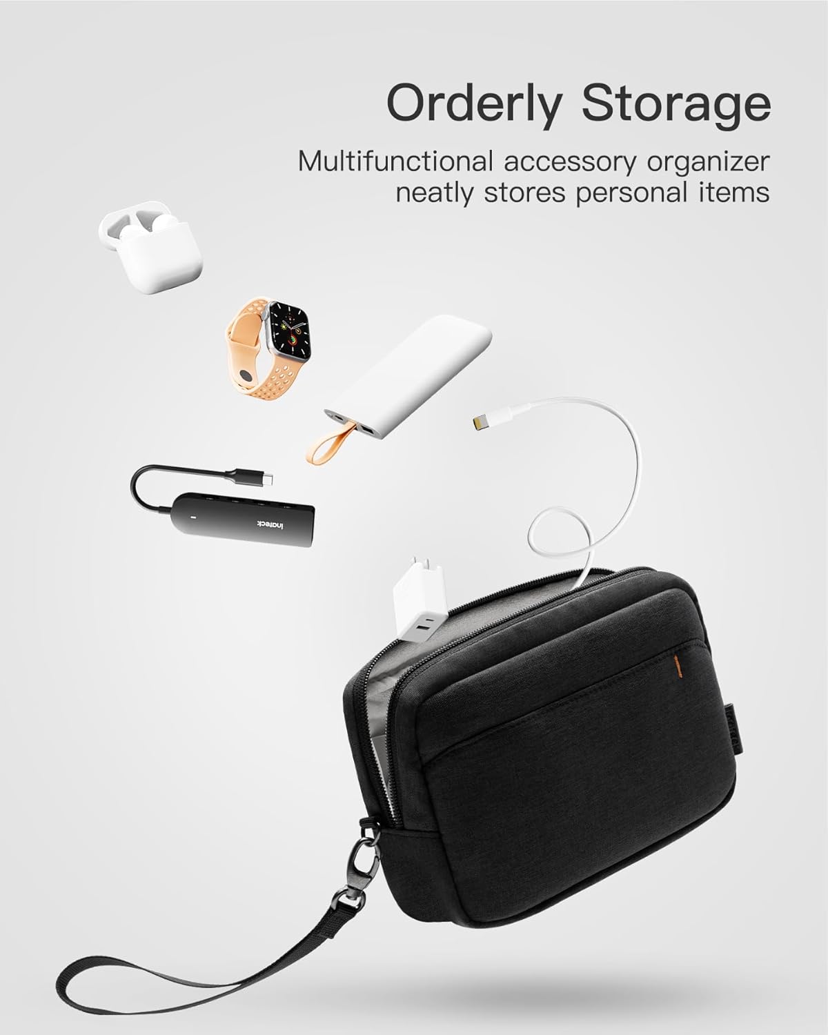 IInateck Kabeltas, elektronica-organizer, spatwaterdichte reis-accessoiretas, compatibel met muis, USB-stick - Image 3