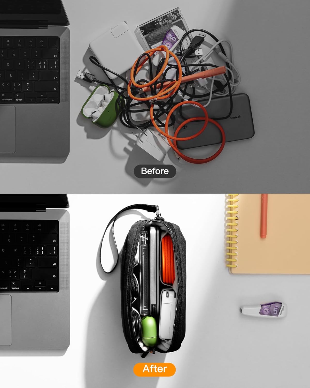 IInateck Kabeltas, elektronica-organizer, spatwaterdichte reis-accessoiretas, compatibel met muis, USB-stick - Image 4