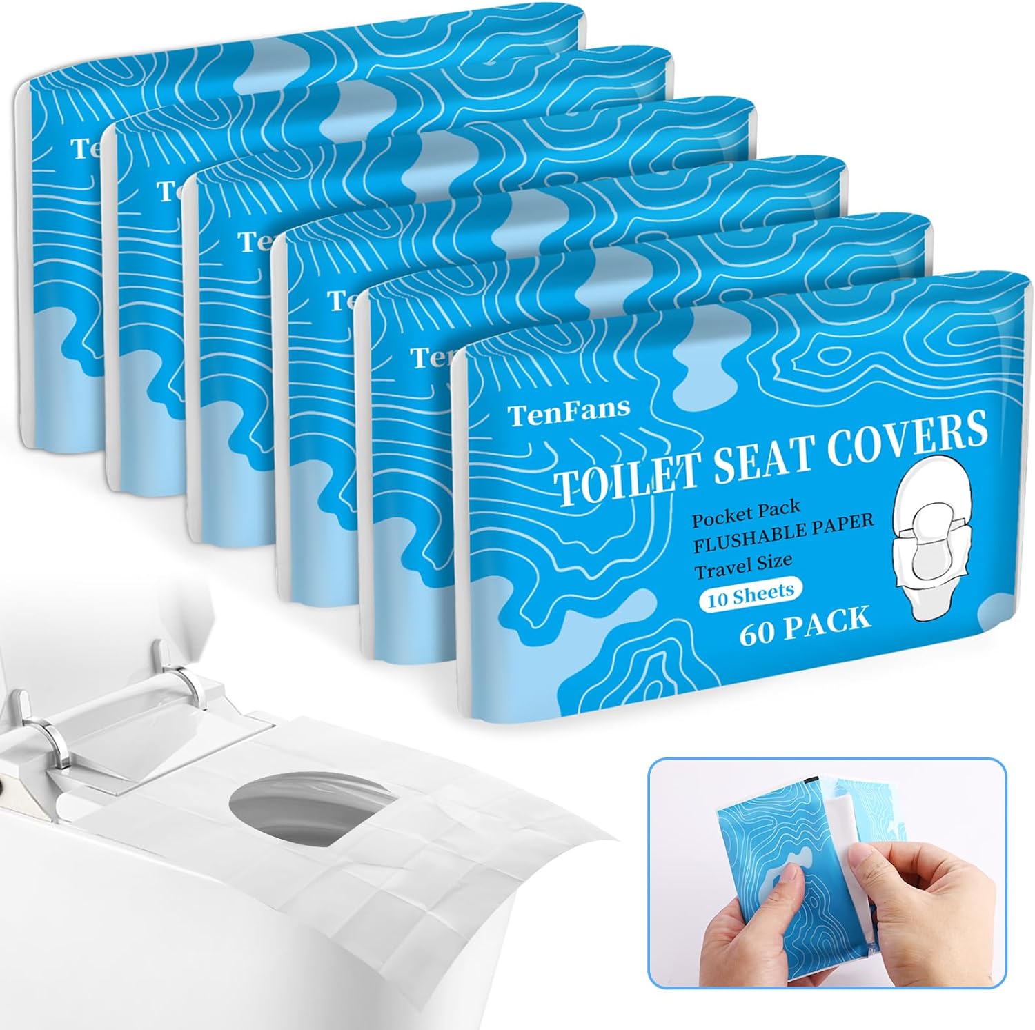 TenFans Toiletstoelhoezen (60 stuks), XL doorspoelbare en biologisch afbreekbare papieren hoes wegwerp voor volwassenen en kinderen zindelijkheidstraining, geweldig voor vliegtuig, reisstoelen, - Image 2