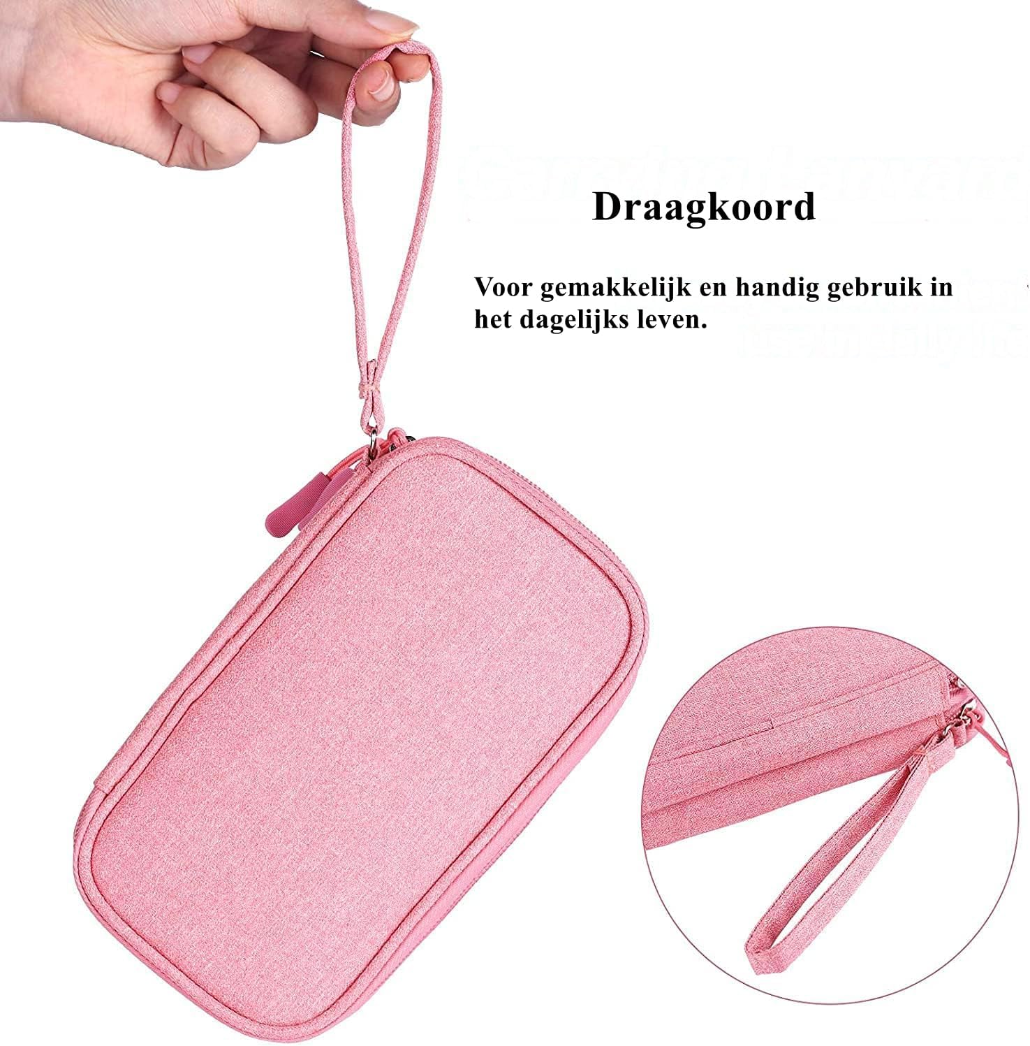 Tuokay Kabelorganizer, waterdicht, elektronica-tas, multifunctioneel, draagbaar, voor USB-oplaadkabel, adapter, geheugenkaarten (roze) - Image 3