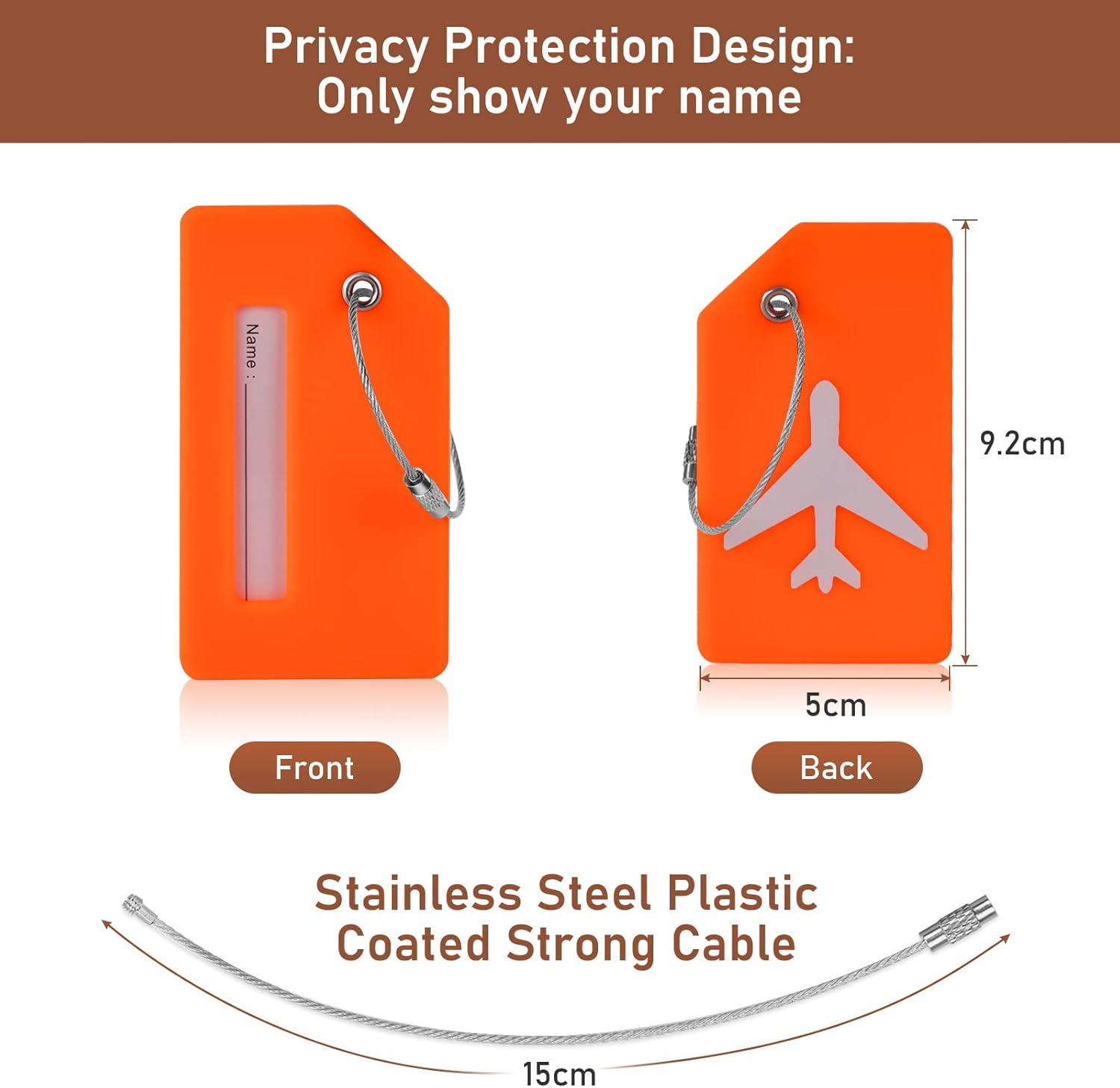 Flintronic 2 stuks bagagelabels, siliconen bagagelabels, koffer ID-tagset, handtaslabels reisaccessoires voor ingecheckte bagage, handbagage en handtassen - oranje - Image 3