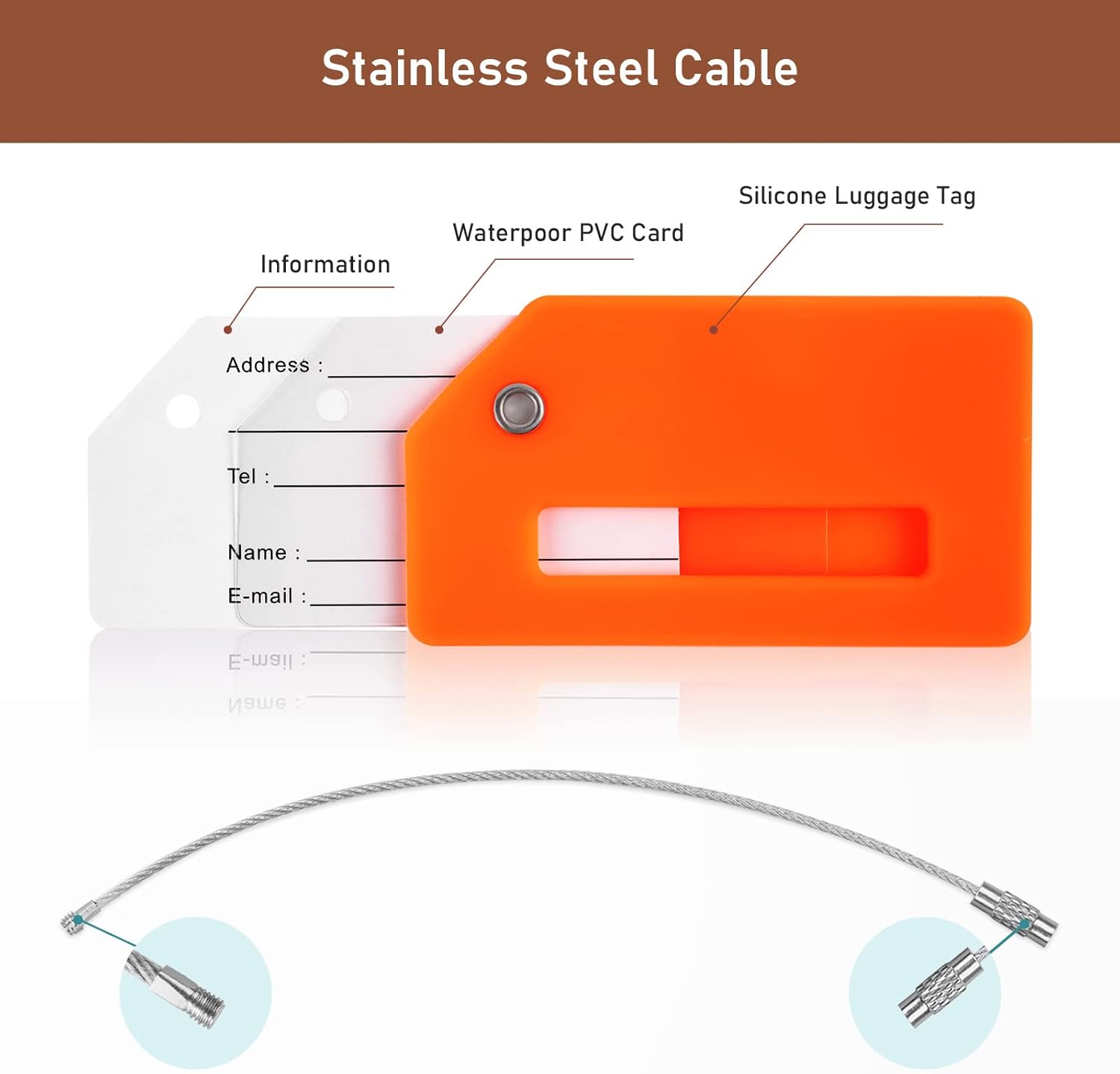 Flintronic 2 stuks bagagelabels, siliconen bagagelabels, koffer ID-tagset, handtaslabels reisaccessoires voor ingecheckte bagage, handbagage en handtassen - oranje - Image 4
