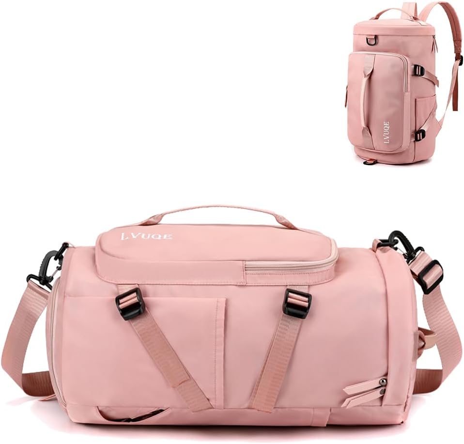 Woukksy Sporttas voor dames en heren, met schoenenvak en natvak, waterdicht, grote weekendtas voor sport, fitness en reizen, trainingstas, gymtas, roze, roze - Image 2