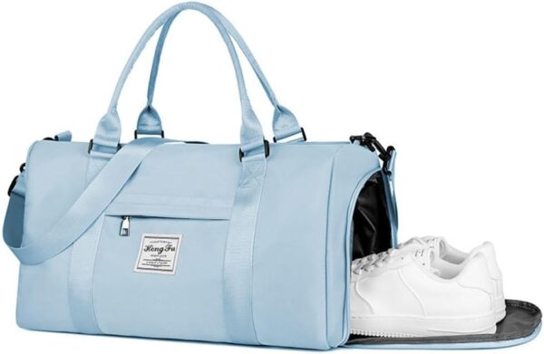 Flintronic Sporttas, opvouwbare reistas voor dames en heren, waterdichte draagtas voor overnachting, sporttas met schoenenvak en natte zak, grote tas voor sport en reizen, Blauw, 45*30*20CM - Image 2