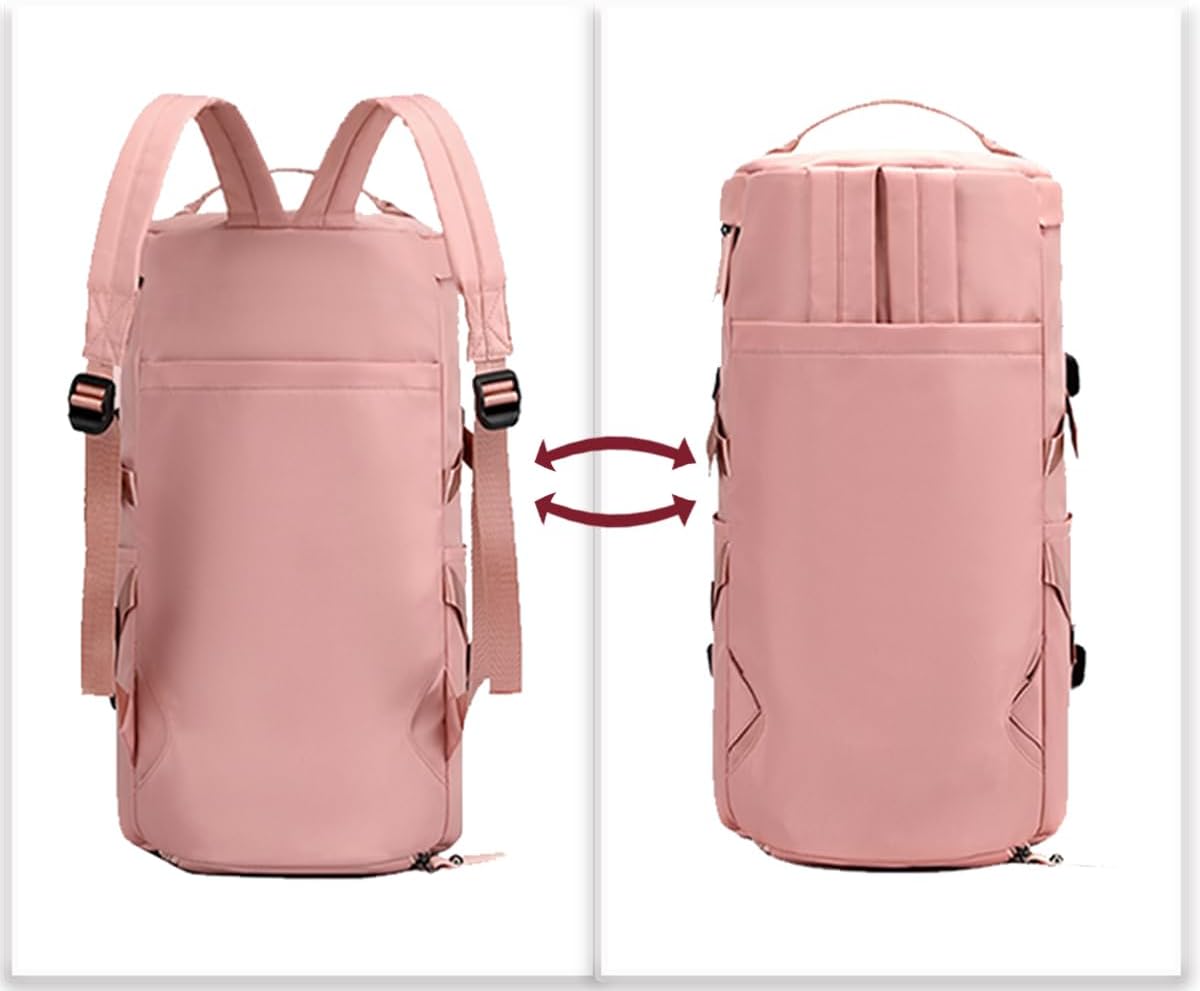 Woukksy Sporttas voor dames en heren, met schoenenvak en natvak, waterdicht, grote weekendtas voor sport, fitness en reizen, trainingstas, gymtas, roze, roze - Image 10