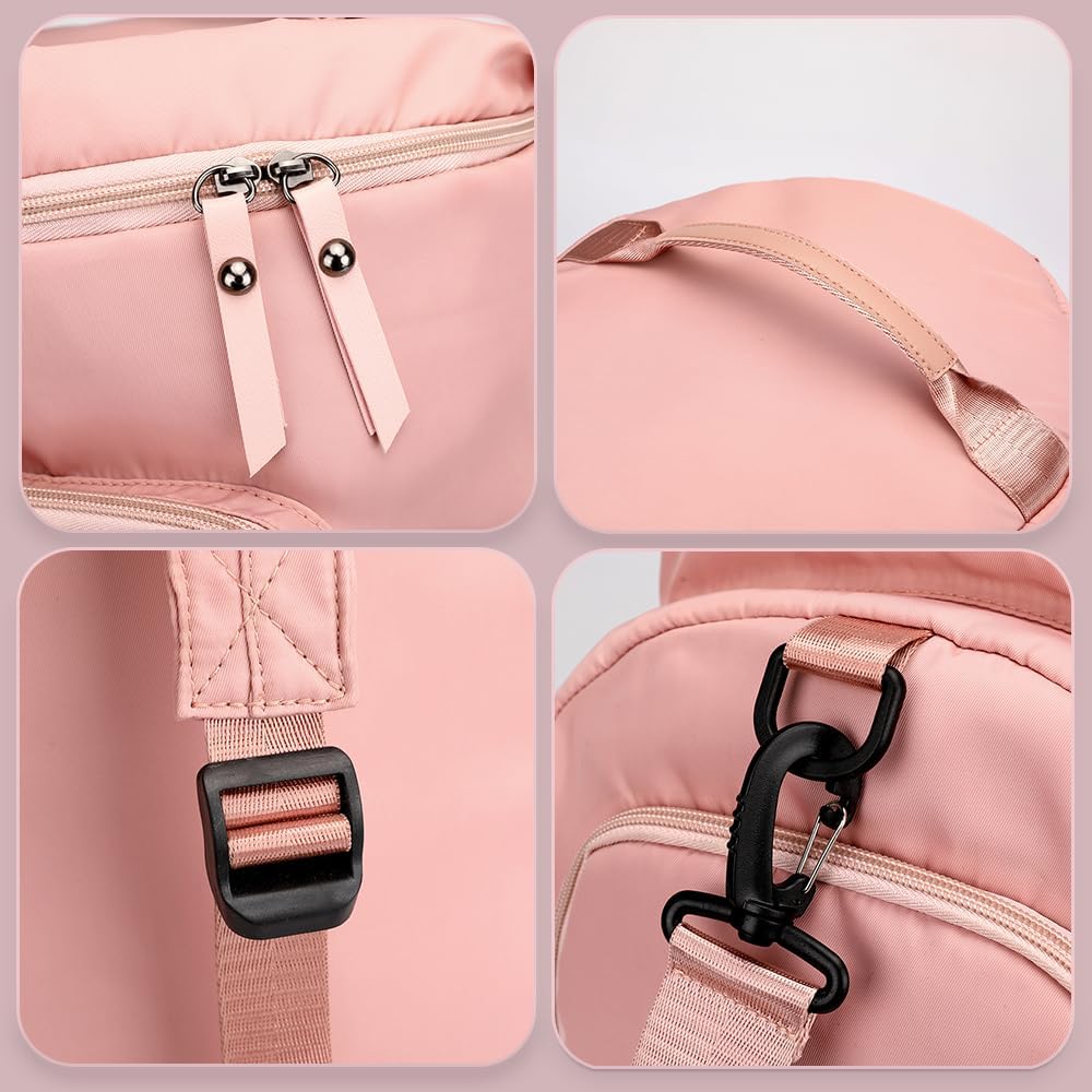 Woukksy Sporttas voor dames en heren, met schoenenvak en natvak, waterdicht, grote weekendtas voor sport, fitness en reizen, trainingstas, gymtas, roze, roze - Image 6