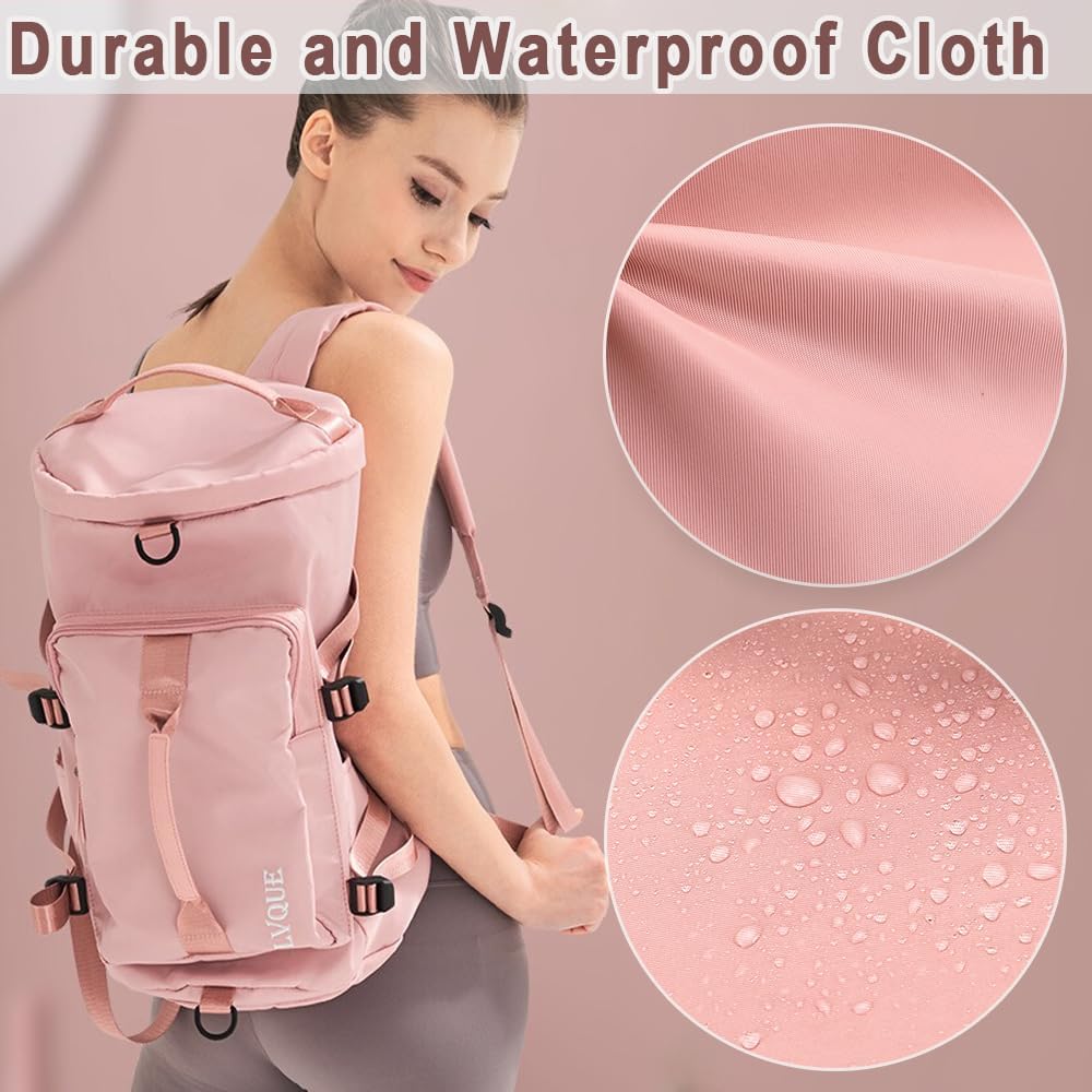 Woukksy Sporttas voor dames en heren, met schoenenvak en natvak, waterdicht, grote weekendtas voor sport, fitness en reizen, trainingstas, gymtas, roze, roze - Image 8