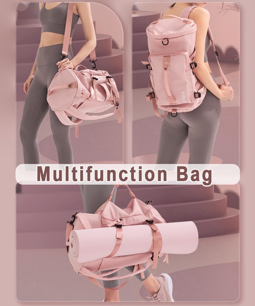Woukksy Sporttas voor dames en heren, met schoenenvak en natvak, waterdicht, grote weekendtas voor sport, fitness en reizen, trainingstas, gymtas, roze, roze - Image 4
