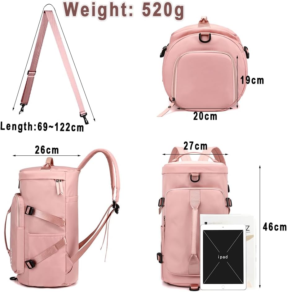 Woukksy Sporttas voor dames en heren, met schoenenvak en natvak, waterdicht, grote weekendtas voor sport, fitness en reizen, trainingstas, gymtas, roze, roze - Image 7