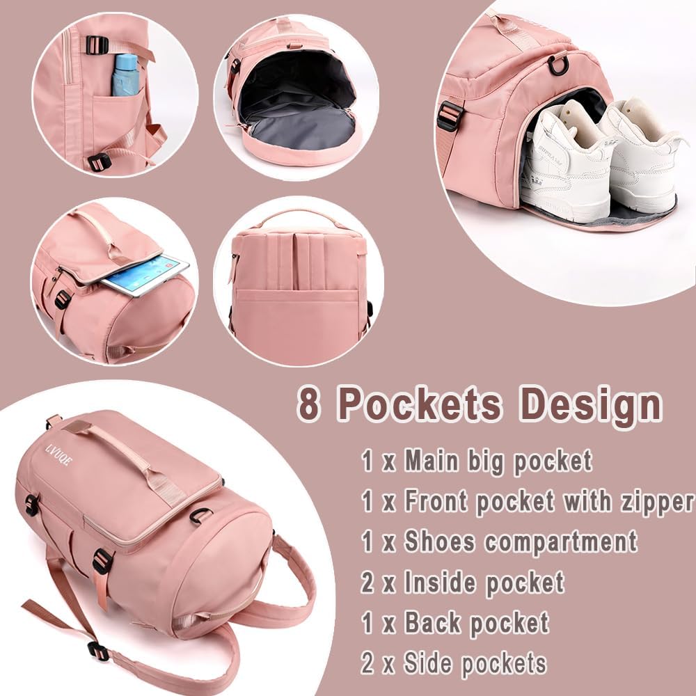 Woukksy Sporttas voor dames en heren, met schoenenvak en natvak, waterdicht, grote weekendtas voor sport, fitness en reizen, trainingstas, gymtas, roze, roze - Image 3