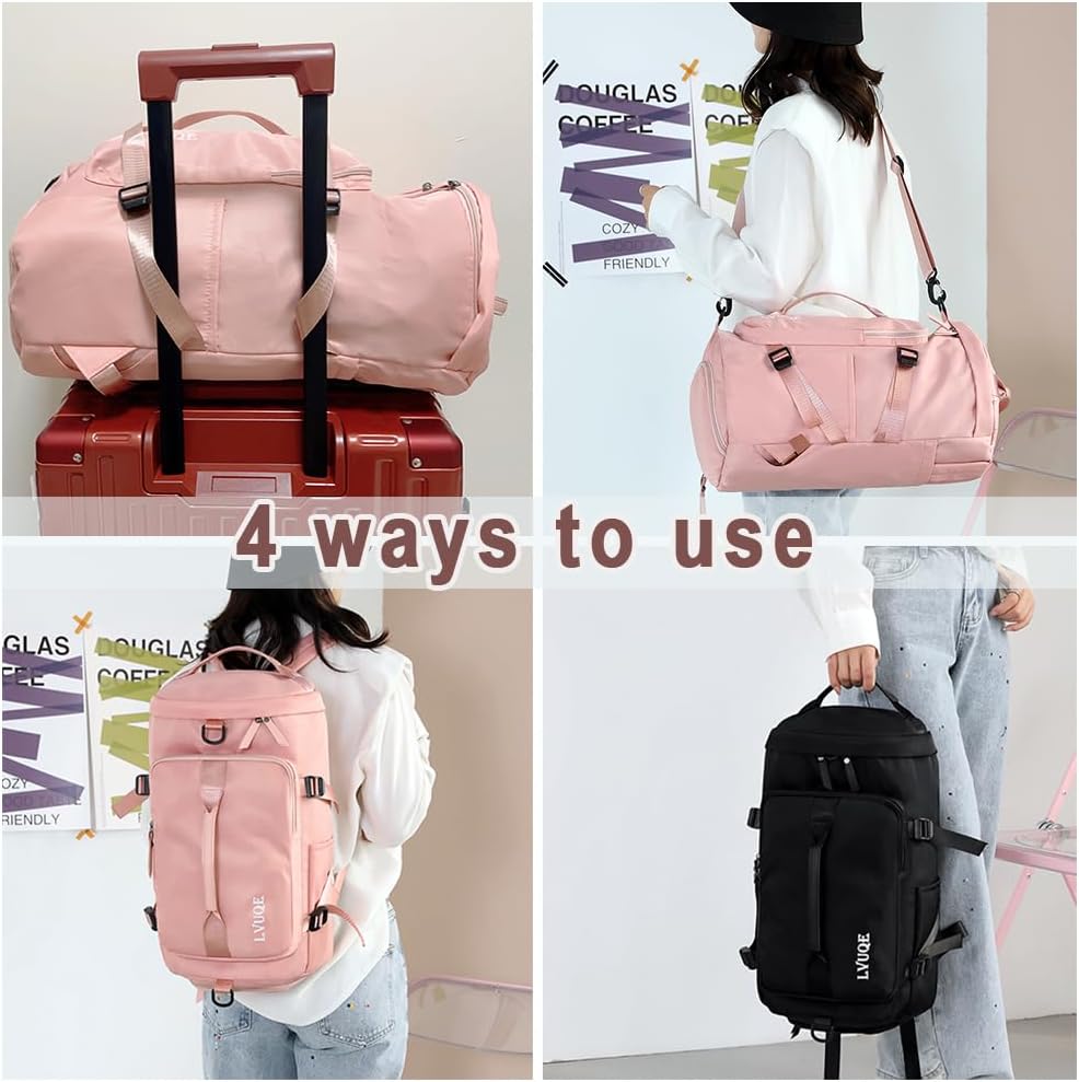 Woukksy Sporttas voor dames en heren, met schoenenvak en natvak, waterdicht, grote weekendtas voor sport, fitness en reizen, trainingstas, gymtas, roze, roze - Image 5