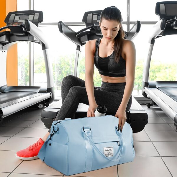 Flintronic Sporttas, opvouwbare reistas voor dames en heren, waterdichte draagtas voor overnachting, sporttas met schoenenvak en natte zak, grote tas voor sport en reizen, Blauw, 45*30*20CM - Image 7