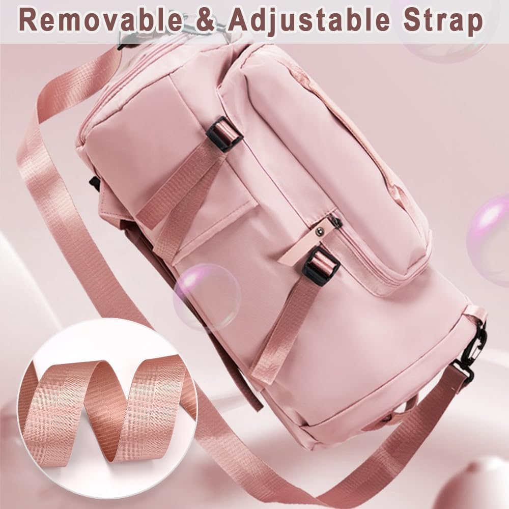 Woukksy Sporttas voor dames en heren, met schoenenvak en natvak, waterdicht, grote weekendtas voor sport, fitness en reizen, trainingstas, gymtas, roze, roze - Image 9