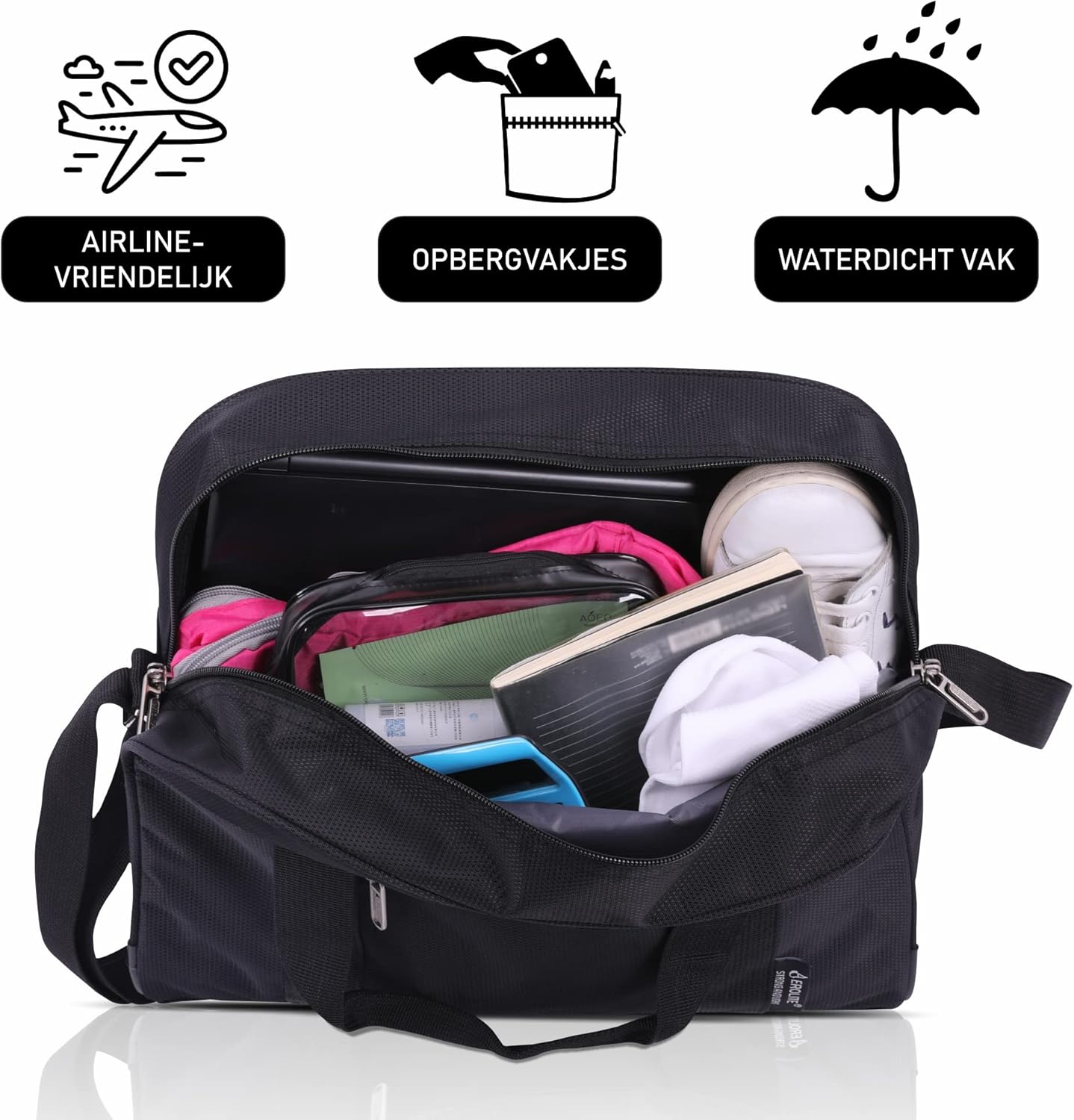 Aerolite 40x30x15 Nieuwe en verbeterde 2023 British Airways, EasyJet, Virgin Atlantic, KLM Holdall, Cabine Bagage Onder Seat Flight Bag, Zwart, Zwart, Carry On Holdall Travel Duffel - Image 6