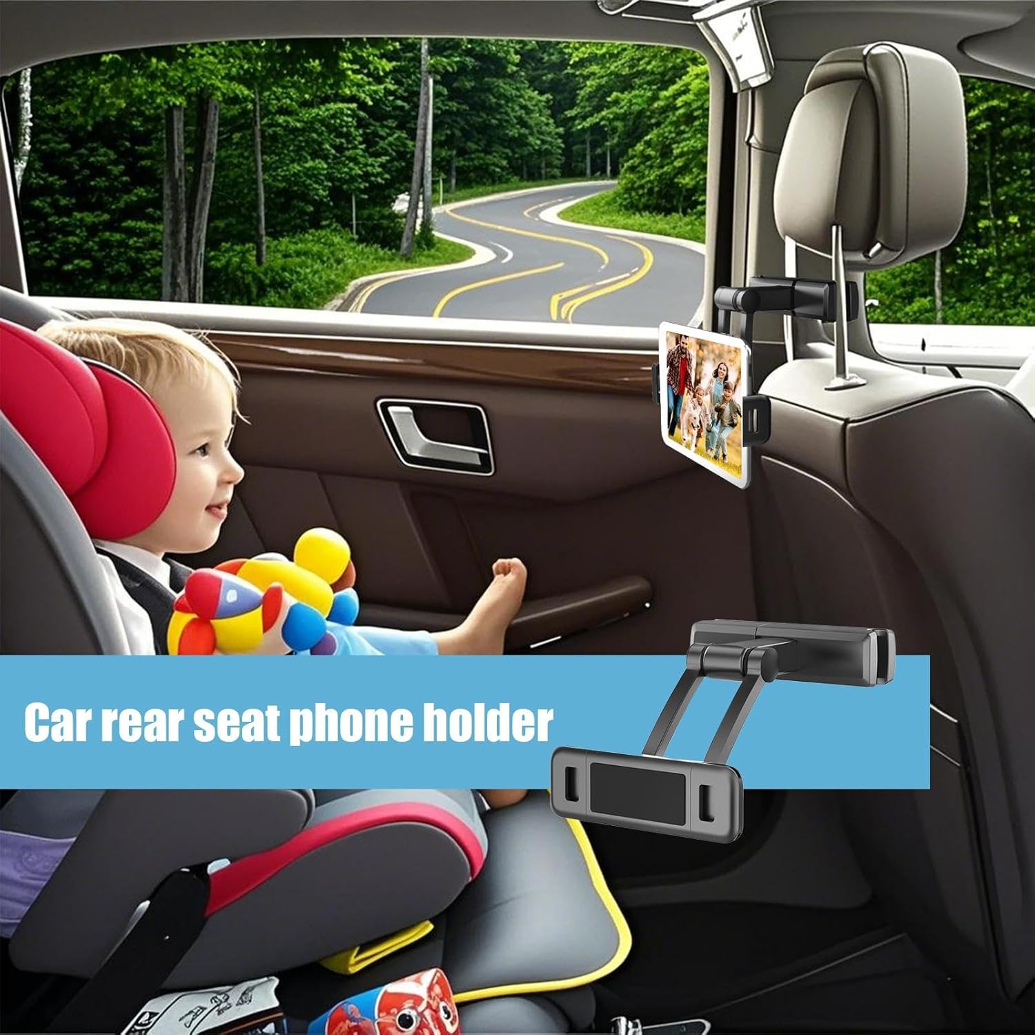 Cell Phone Car Mount, Backseat Smart Phone Support, 6.29x5.9x1.88 Inches Space-Saving Tablet Stand, Vehicles Must Haves for Travel, Navigation and Daily Life - Image 3