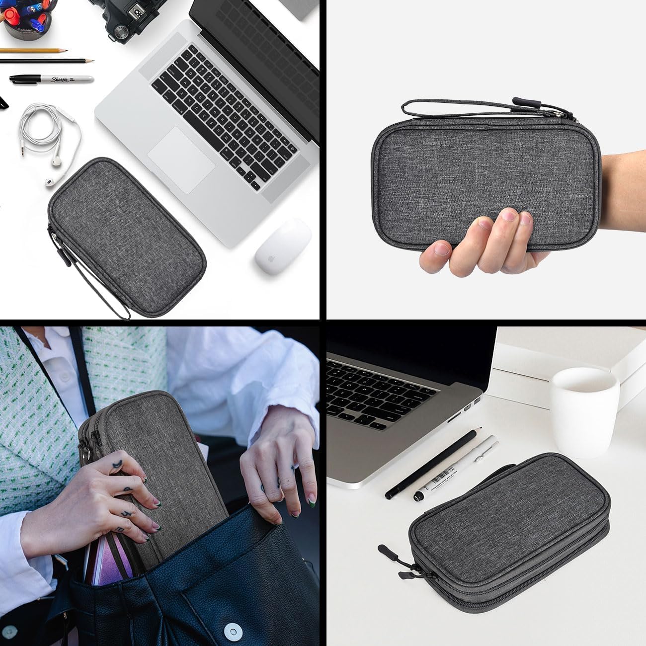 Elektronische organisator reiskabel accessoires tas, elektronische organizer case, waterdichte elektronische accessoires organizer tas voor powerbank, oplaadkabels, USB-kabel (donkergrijs) - Image 3