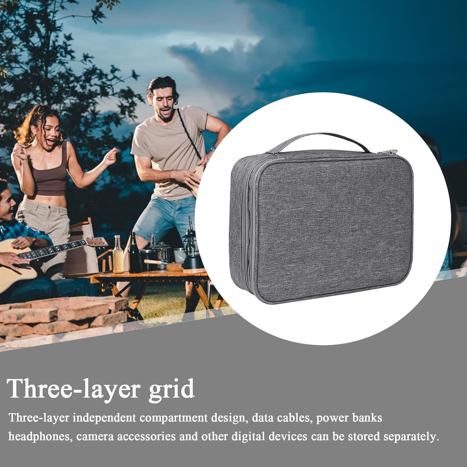 Elektronica-organizer, opbergkoffer, 11,02 inch multifunctioneel reissnoer, schokbestendige gadgettas met 3 compartimenten met ritssluiting voor kabels, opladers, make-up en, Enkele Attribuut - Image 4