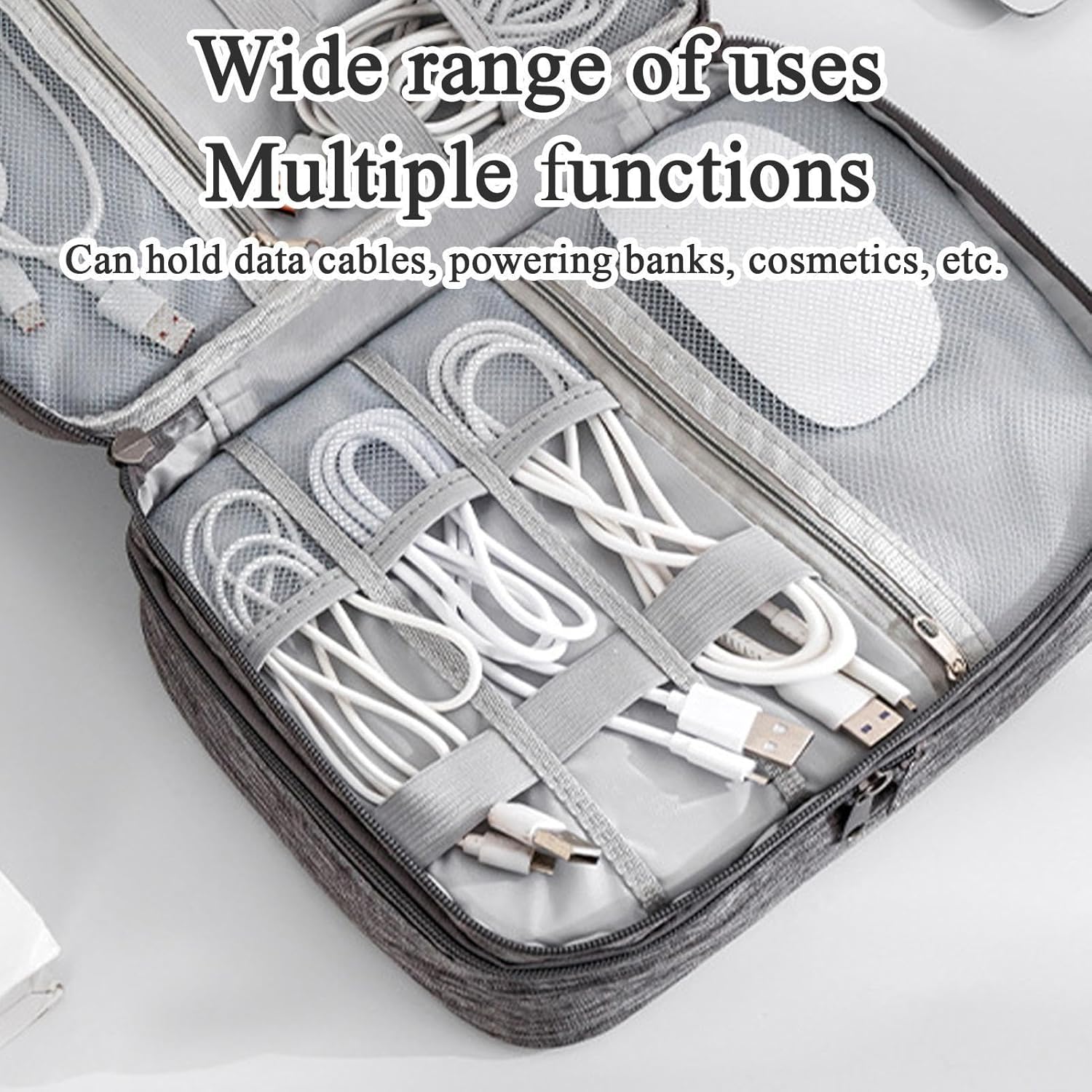Elektronica-organizer, opbergkoffer, 11,02 inch multifunctioneel reissnoer, schokbestendige gadgettas met 3 compartimenten met ritssluiting voor kabels, opladers, make-up en, Enkele Attribuut - Image 7