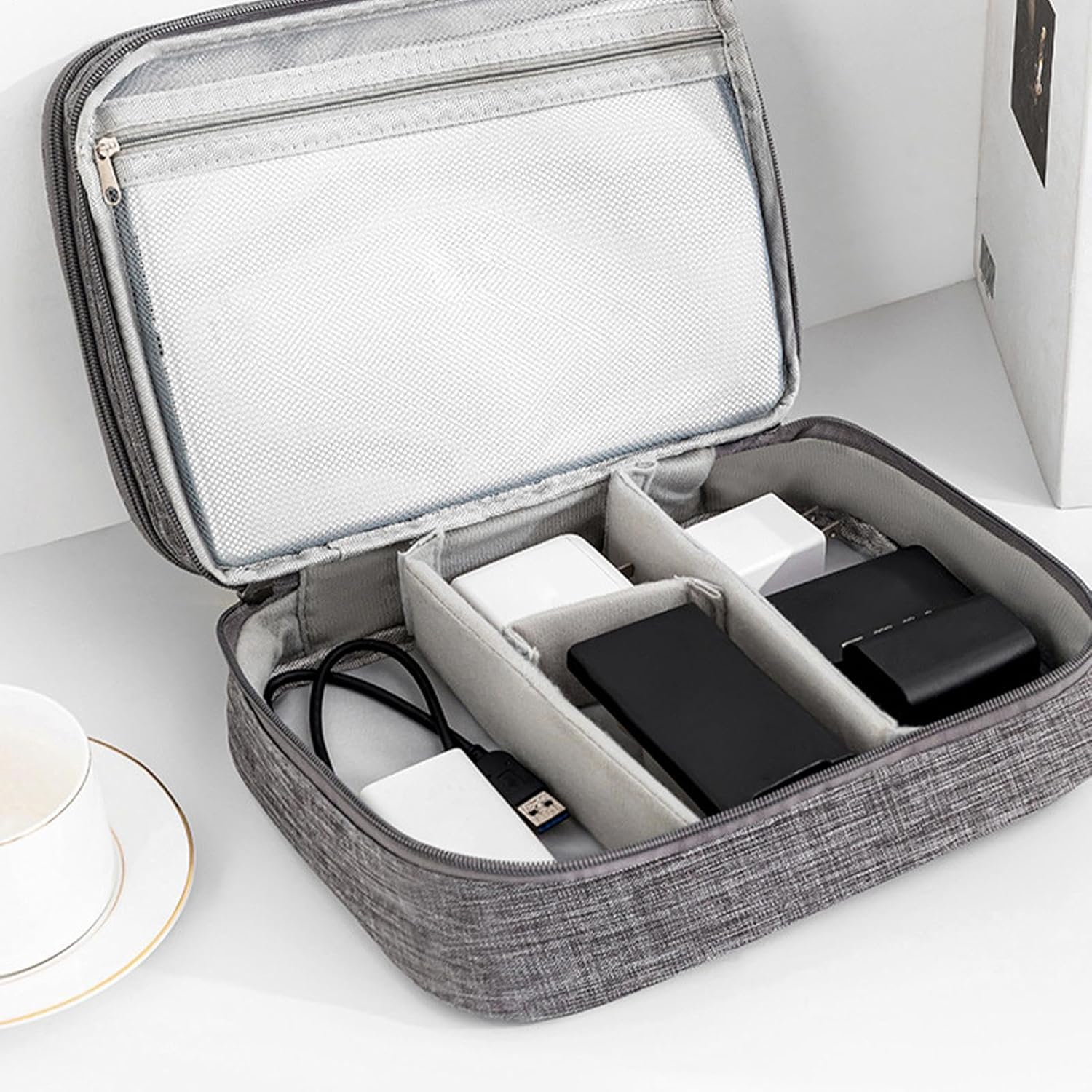 Elektronica-organizer, opbergkoffer, 11,02 inch multifunctioneel reissnoer, schokbestendige gadgettas met 3 compartimenten met ritssluiting voor kabels, opladers, make-up en, Enkele Attribuut - Image 10