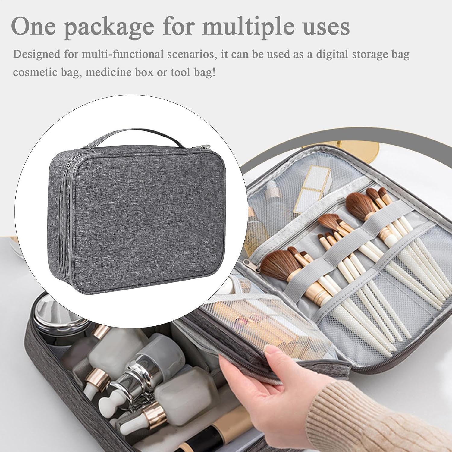Cord Organizer Travel, Electronics Organizer,Elektronische telefoonaccessoires opslagcase | Schokbestendige multifunctionele make -up cosmetische tas met ritssluiting voor huidverzorging - Image 3