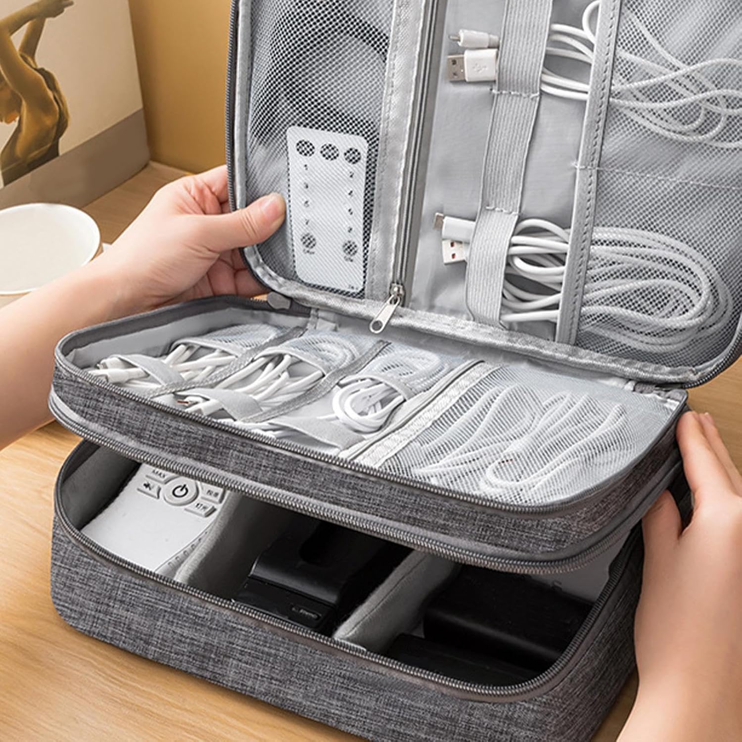 Cord Organizer Travel, Electronics Organizer,Elektronische telefoonaccessoires opslagcase | Schokbestendige multifunctionele make -up cosmetische tas met ritssluiting voor huidverzorging - Image 8