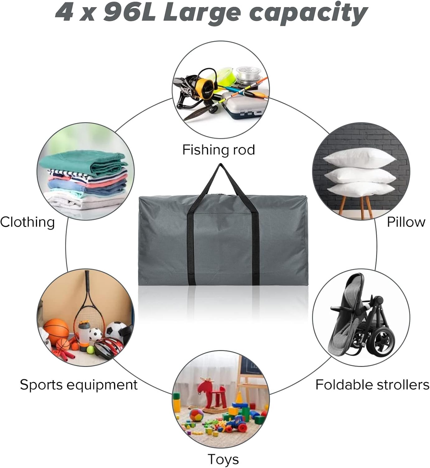 4-pack 110L extra grote reisplunjezak, opvouwbare waterdichte 600D Oxford-doek, zware opbergtassen voor mannen vrouwen, sterke verhuisdozen voor huis, bagagetassen, Grijs, XL, reizen - Image 5