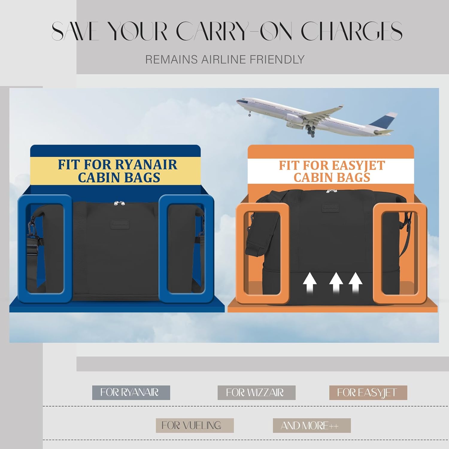 Handbagage voor Ryanair 40x20x25 Cm Cabinetas Onder Seat Cabin Bagage Opvouwbare Reistas voor Easyjet 40x36x20 Cabine Bagage Weekendtas Sporttas 20L/28L Handtassen met Schouderband - Image 3