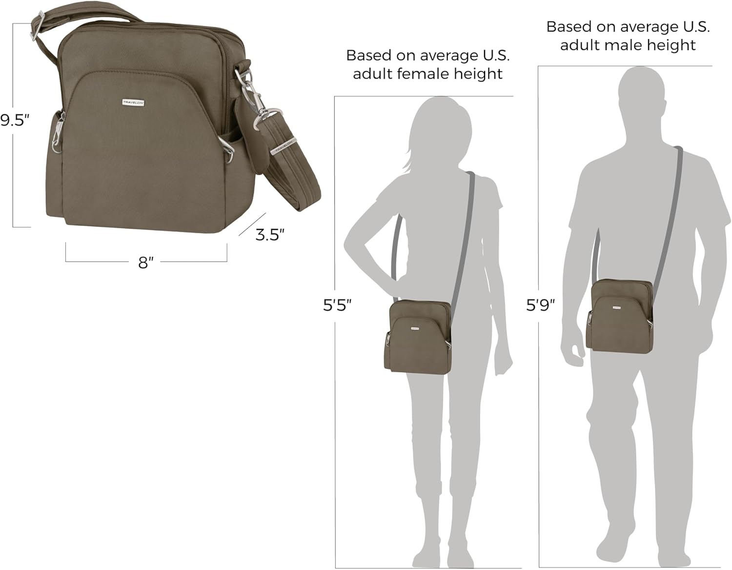 Travelon Klassieke reistas tegen diefstal, Nootmuskaat, 8 x 9.5 x 3.5 - Image 3