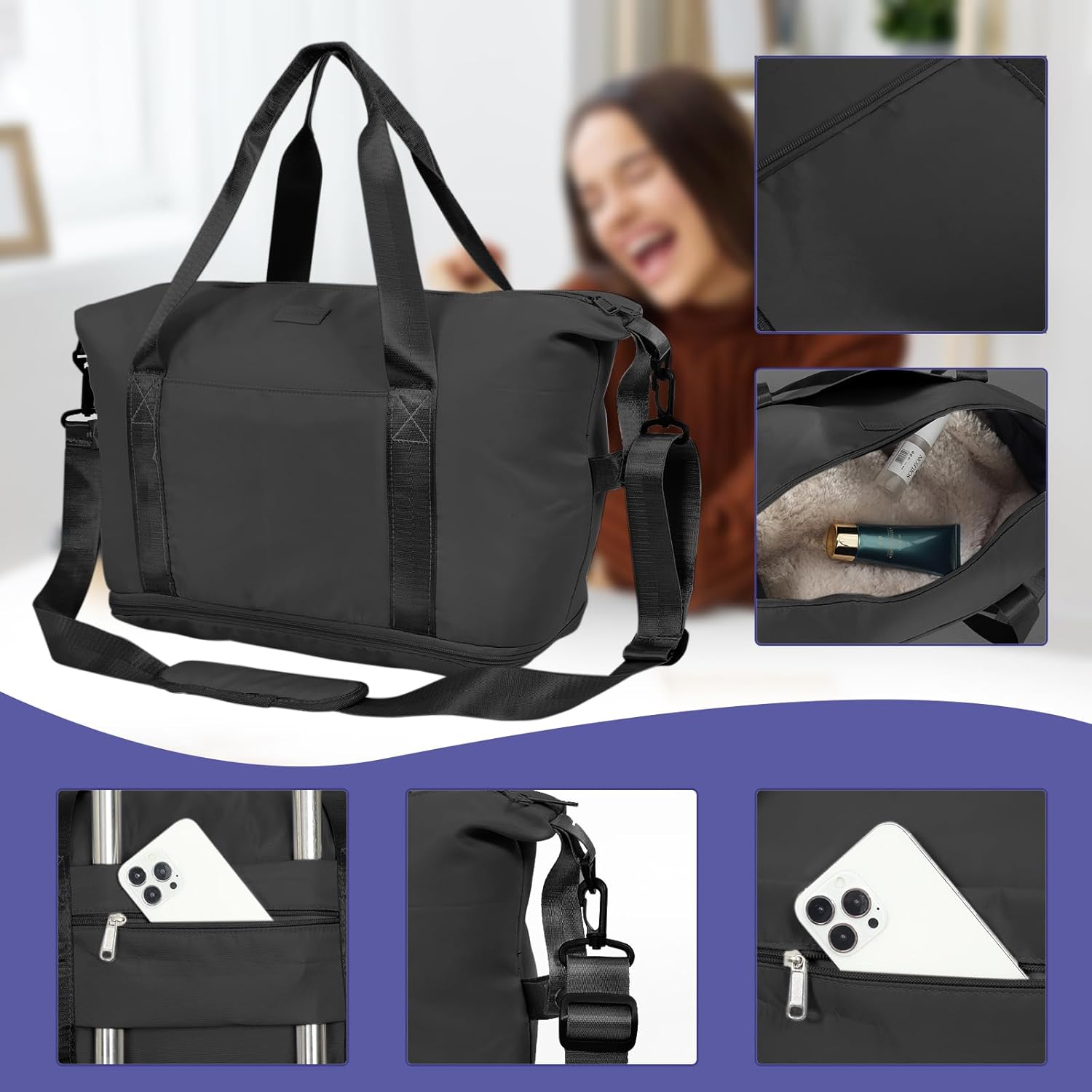 CNMTCCO Voor Ryanair Cabine Tassen 40x20x25 Underseat Convertible Carry on Cabin Bag 45X36X20 voor Nieuwe Easyjet Onder Seat Cabine Tas Kleine Reizen Hand Bagage Flight Bags voor Vliegtuigen, Zwart, - Image 4