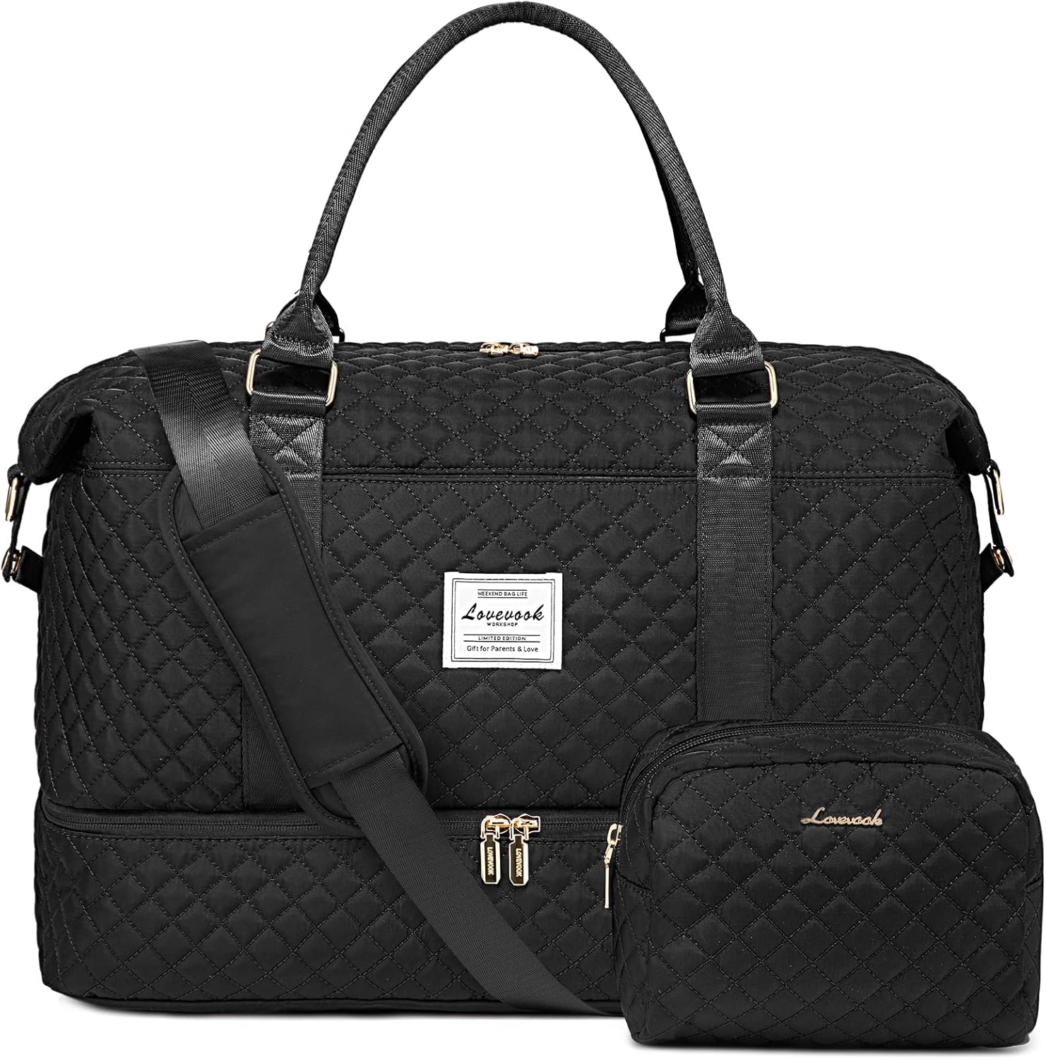 LOVEVOOK Reistas dames sporttas groot met schoenenvak en vak voor natte spullen, zwart, M-2pcs, vakanties - Image 10