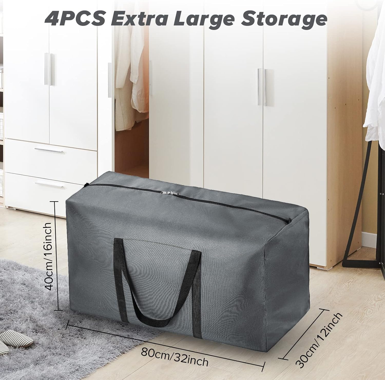 4-pack 110L extra grote reisplunjezak, opvouwbare waterdichte 600D Oxford-doek, zware opbergtassen voor mannen vrouwen, sterke verhuisdozen voor huis, bagagetassen, Grijs, XL, reizen - Image 3