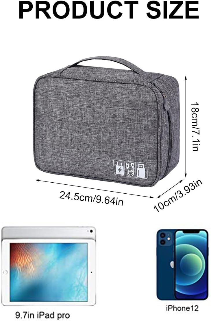 Tas voor kabelorganizer, reistas, elektronica accessoires, kabelopbergtas, waterdichte gadget-reistas voor USB-opladers, oplaadkabel, powerbank, mobiele telefoon (grijs) - Image 3