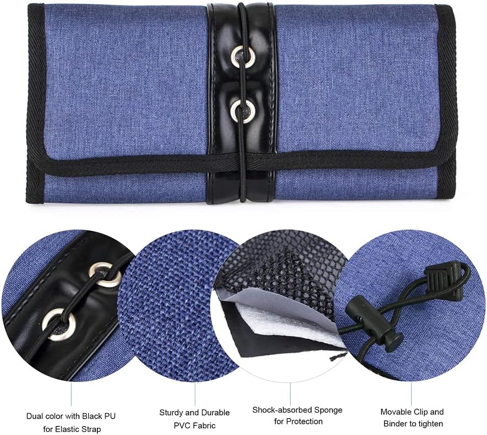 Opvouwbare kabelzak draagbare haspel tas tas kleine tas organizer kit, reiskabel tas voor oortelefoon, gadgets, harde schijf, cosmetica, borstel, lippenstift-blauw - Image 3