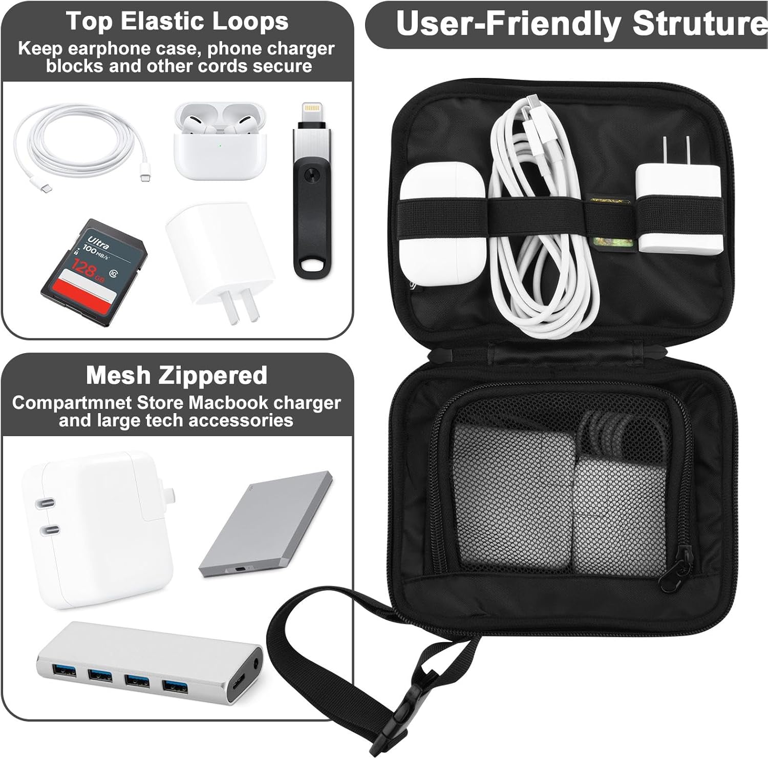 Reiskabelorganisator - Opbergdoos Van De Oortelefoon, Reistechnologie -organisator | Digitale USB -gadgetorganisator, Portable Travel Cable Bag Shockproof Tech Bags For Women Men, 5.1x2.7x6.8in - Image 8