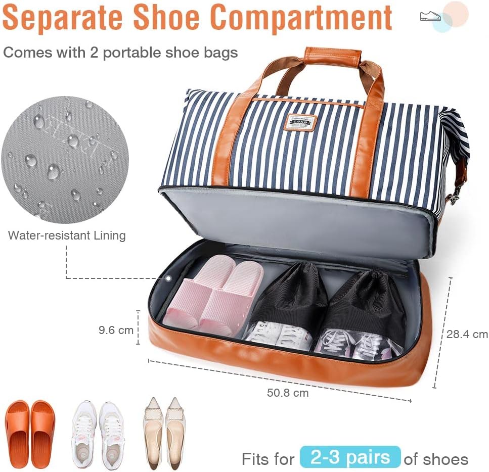 Lekespring Dubbellaagse reistas, handbagage, leer, weekendtas, dames, met schoenenvak, 50 l, gestreept, 50L - Image 4