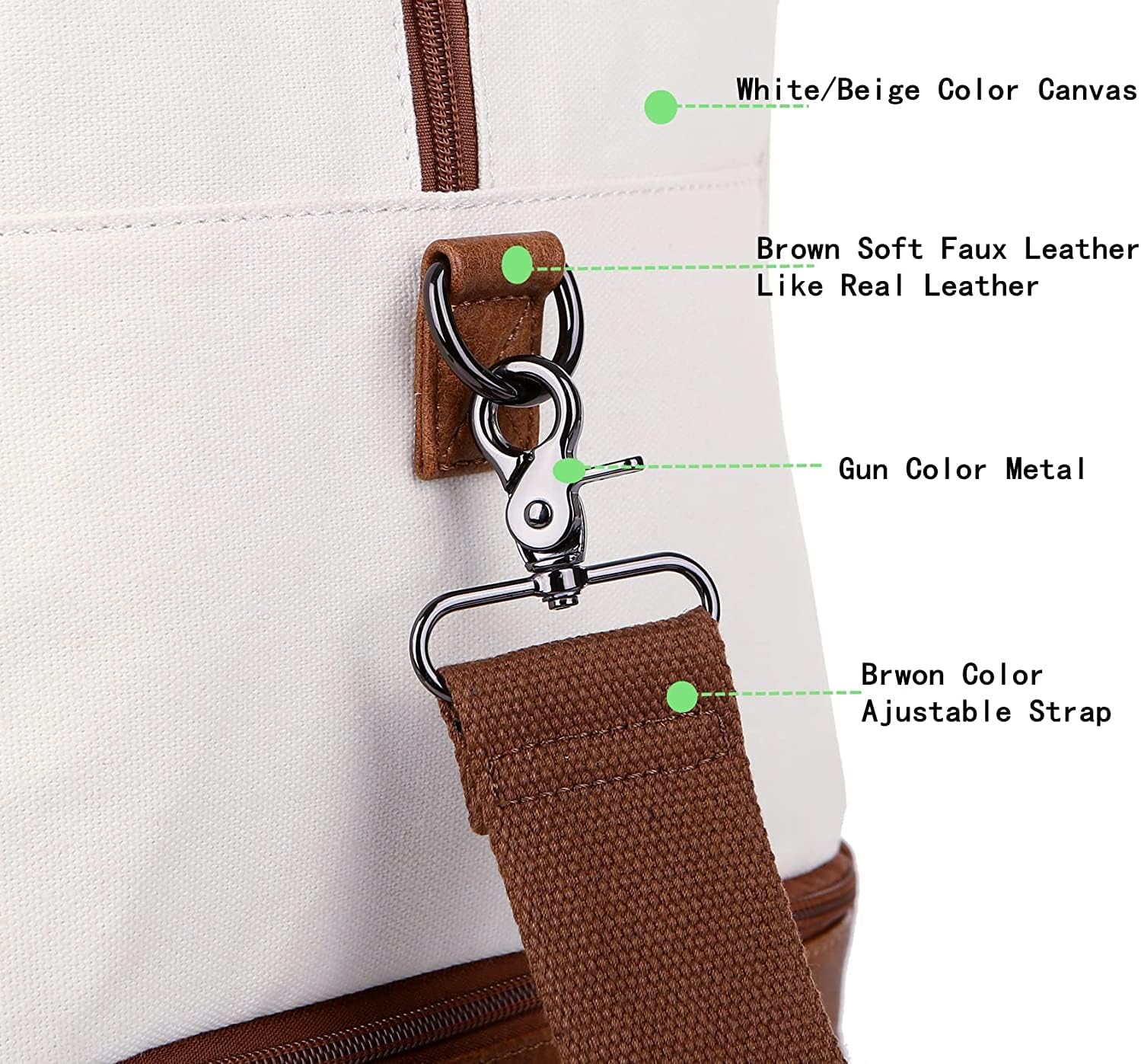 HB-10 Canvas reistas voor dames, weekendtas, duffels, weekendtas, handbagage met schoenenvak en toilettas, wit/beige, vintage - Image 6