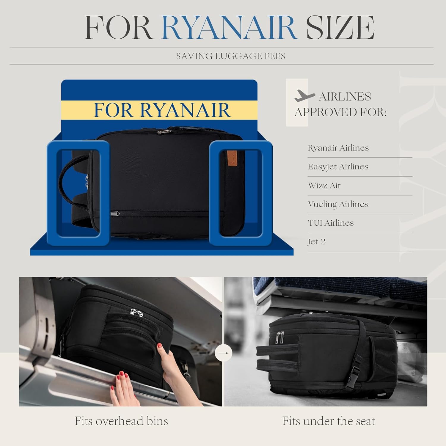 Ryanair Cabinetas, 40 x 20 x 25 cm, Reizigers-Backpack, Blauw, Laptop-Rugzak, 20 Liter, Zakelijk, Unisex - Image 4