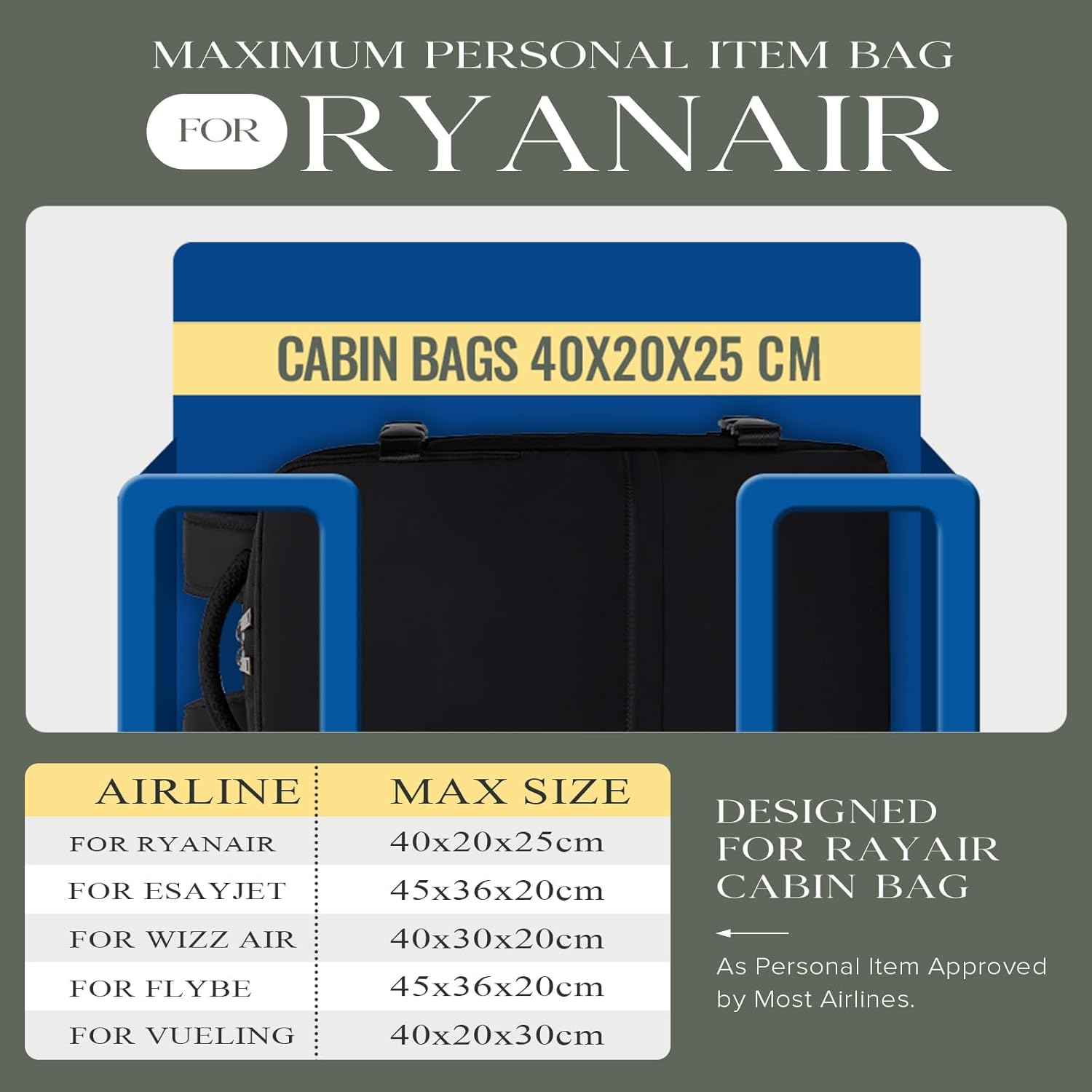 Handverpakking 40 x 25 x 18 cm voor Ryanair handcabinebagage 18 L reisrugzak waterdichte handbagage vliegtuigrugzak dagrugzak schoolrugzak zwart - Image 3
