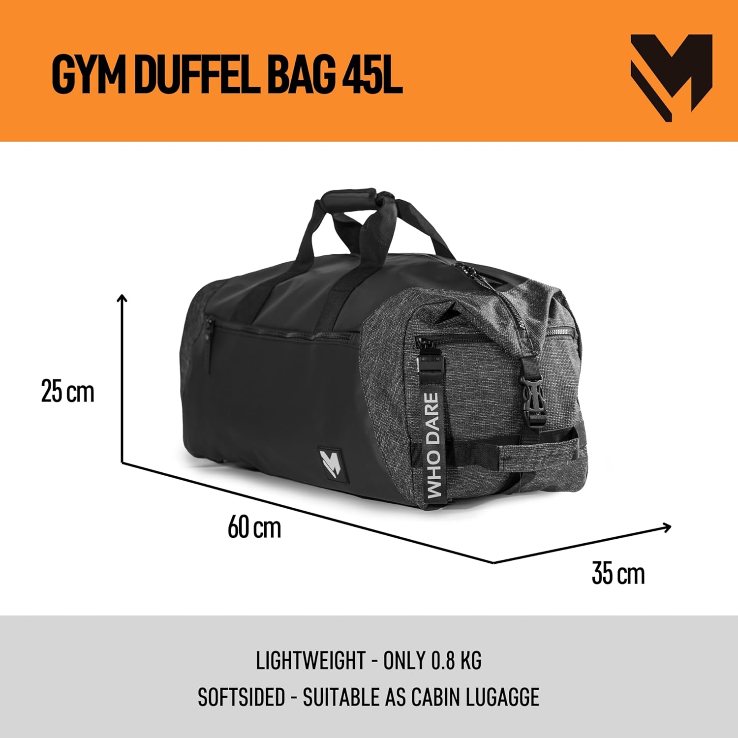 lamaki Holdall Duffel Backpack Weekender 45-50L Black Edition Urban Sports Gym Travel Industrial Look Veelzijdig uitbreidbaar Handbagage Lichtgewicht Heavy Duty schoenenvak Unisex - Image 6