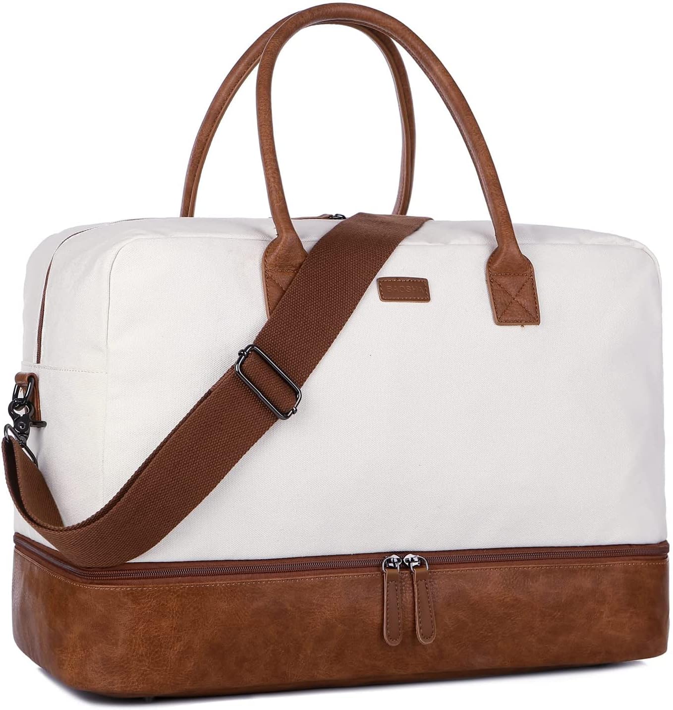 HB-10 Canvas reistas voor dames, weekendtas, duffels, weekendtas, handbagage met schoenenvak en toilettas, wit/beige, vintage - Image 10