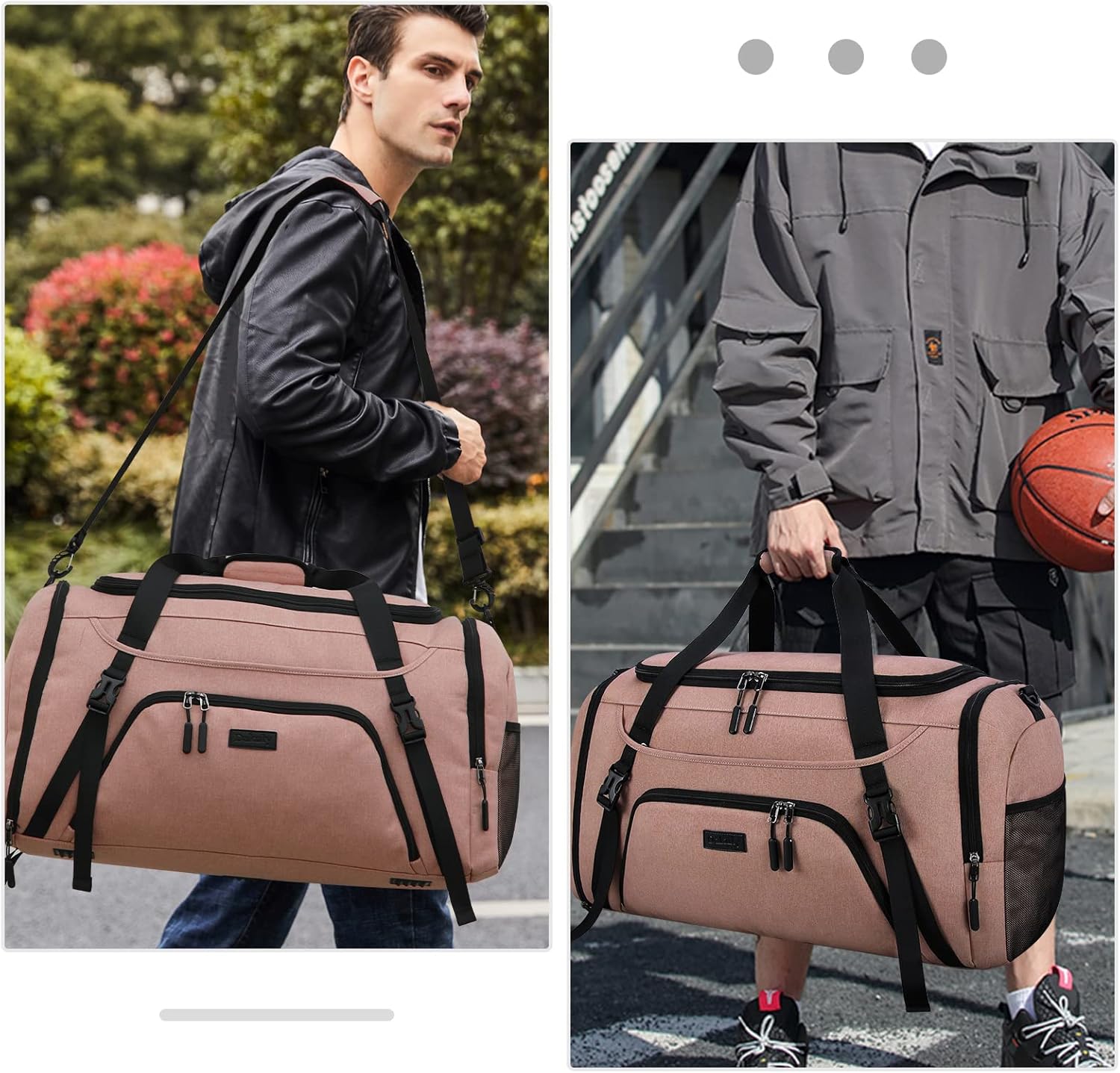 Dakuly Sporttas voor dames en heren, grote reistas, 55 liter, met schoenenvak, nat vak, weekendtas, zwemtas, gymtas, trainingstas voor mannen, roze - Image 7