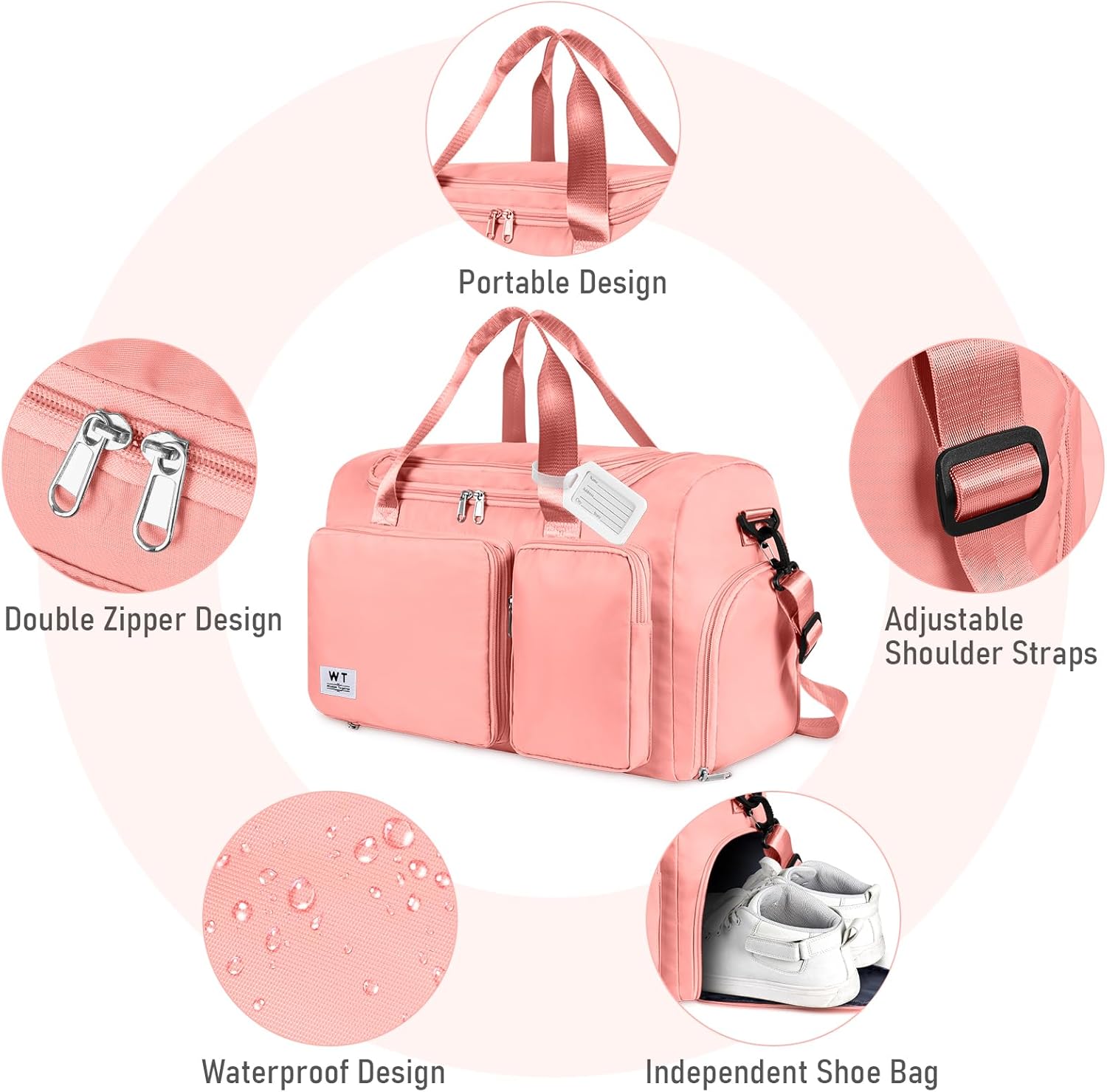 WT Opvouwbare reistas, sporttas voor dames, 35 liter, bagagetas, grote weekendtas, damestas, vakantietas, trainingstas, handtas, waterdicht, sauna, gym, shopping bag voor heren en dames, met - Image 9