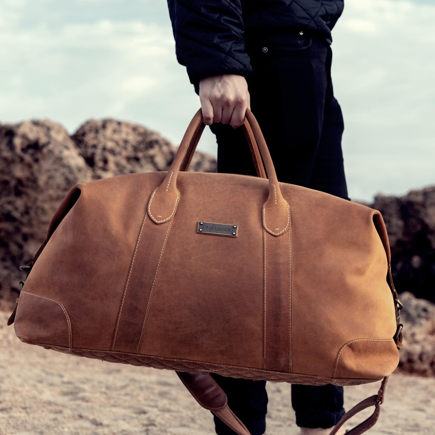 DRAKENSBERG Weekender 'David' - lederen reistas heren en dames in vintage design, uitbreidbaar, 60 l, Havanna-bruin - L, Eén maat, Klassieke weekends - Image 4