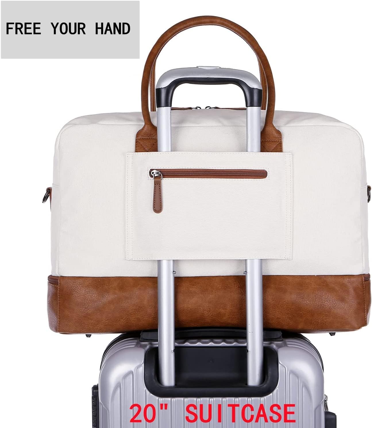 HB-10 Canvas reistas voor dames, weekendtas, duffels, weekendtas, handbagage met schoenenvak en toilettas, wit/beige, vintage - Image 7