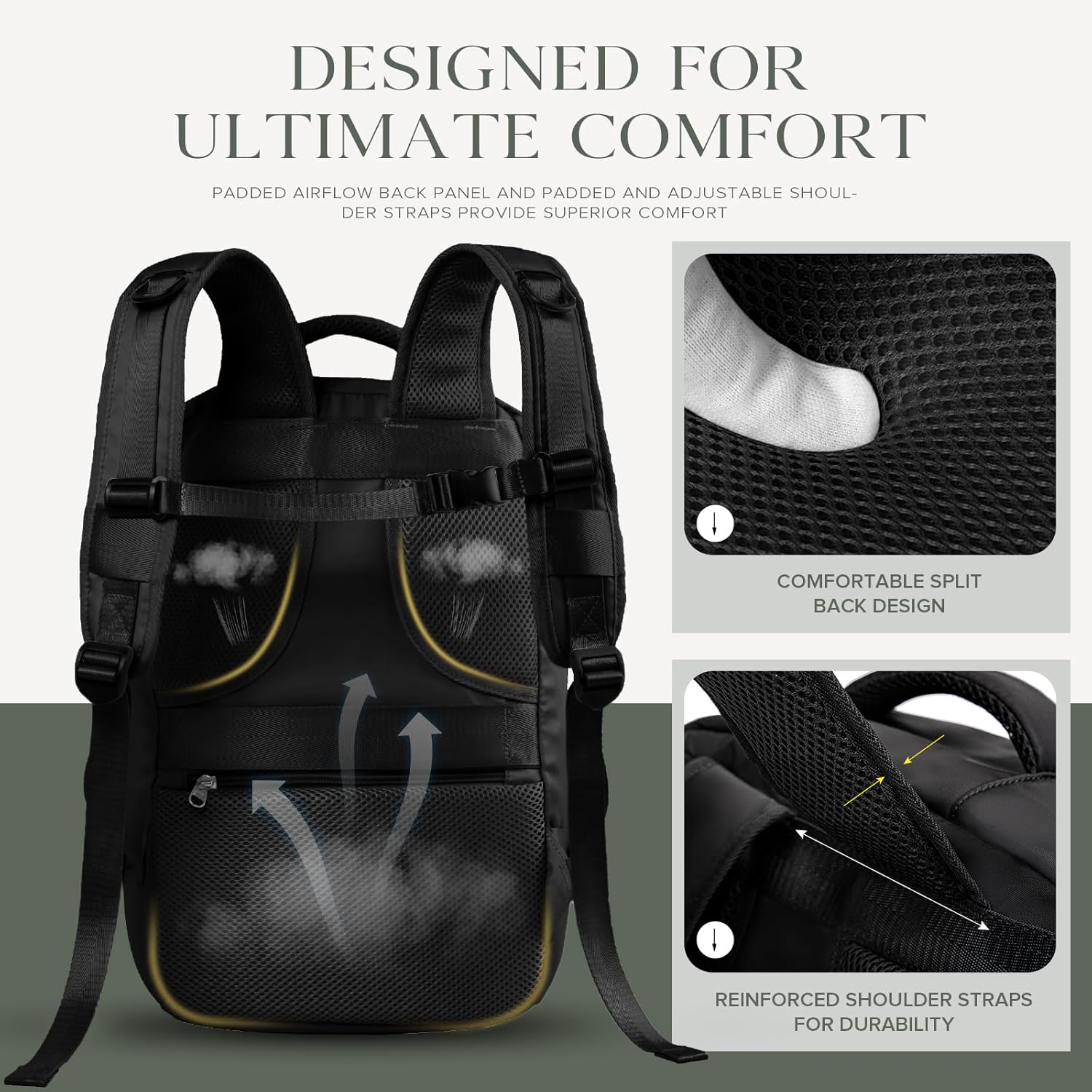 Handverpakking 40 x 25 x 18 cm voor Ryanair handcabinebagage 18 L reisrugzak waterdichte handbagage vliegtuigrugzak dagrugzak schoolrugzak zwart - Image 7