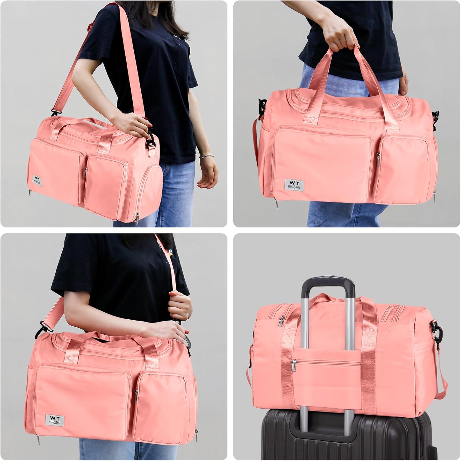 WT Opvouwbare reistas, sporttas voor dames, 35 liter, bagagetas, grote weekendtas, damestas, vakantietas, trainingstas, handtas, waterdicht, sauna, gym, shopping bag voor heren en dames, met - Image 8