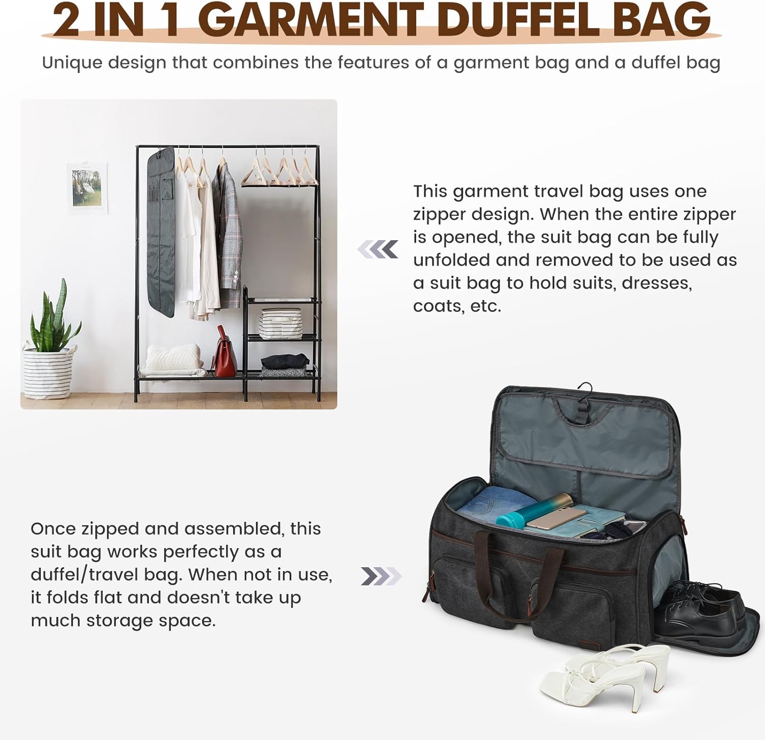 S-ZONE Kledingtas voor reizen Carry on Duffle Bag voor Mannen Reizen Converteerbare Pak Tassen Carry on Bagage Opknoping Koffer Reistas met Toilettas - Image 7