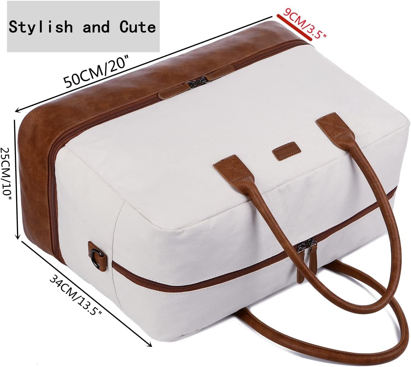 HB-10 Canvas reistas voor dames, weekendtas, duffels, weekendtas, handbagage met schoenenvak en toilettas, wit/beige, vintage - Image 8