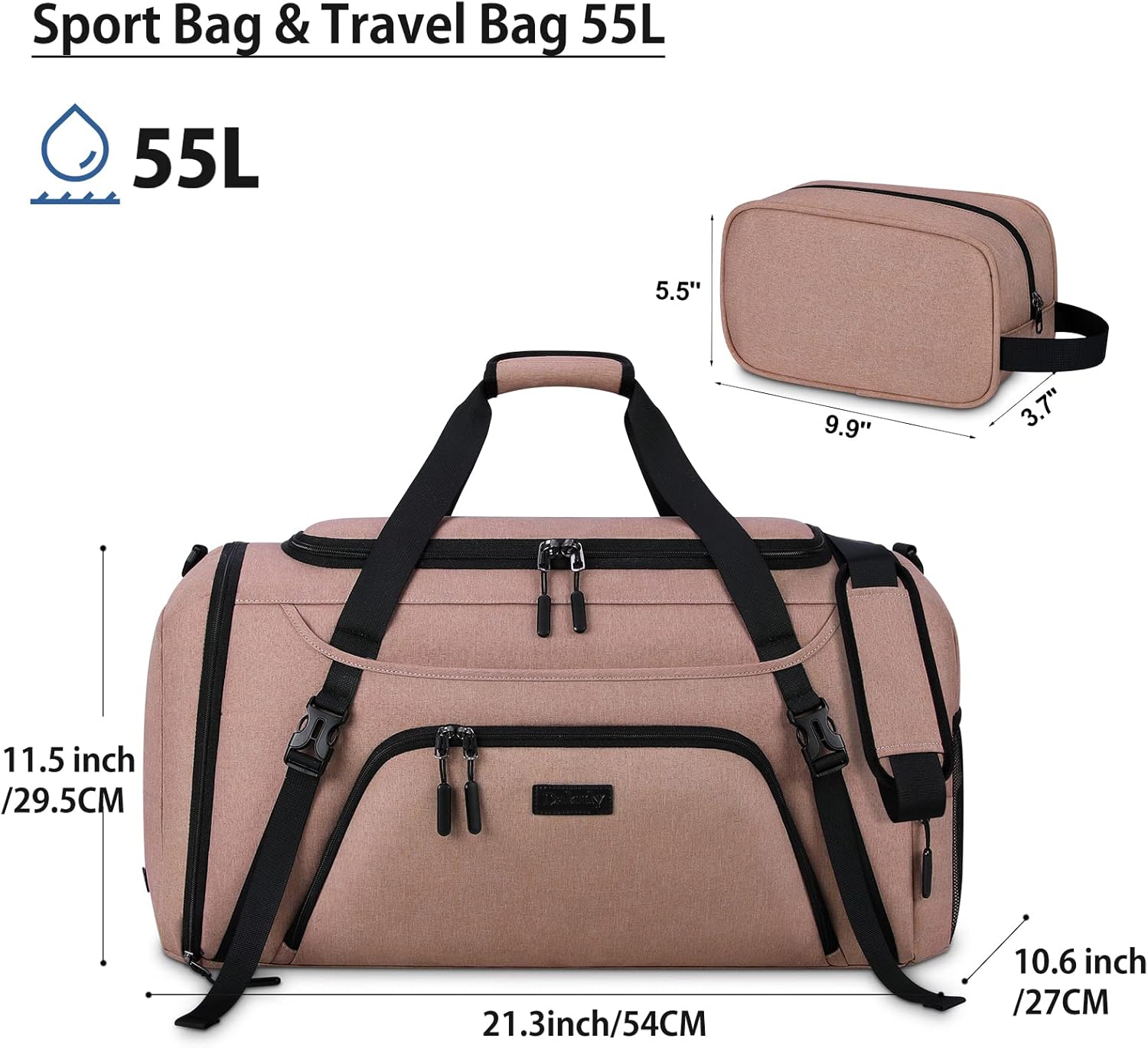 Dakuly Sporttas voor dames en heren, grote reistas, 55 liter, met schoenenvak, nat vak, weekendtas, zwemtas, gymtas, trainingstas voor mannen, roze - Image 5