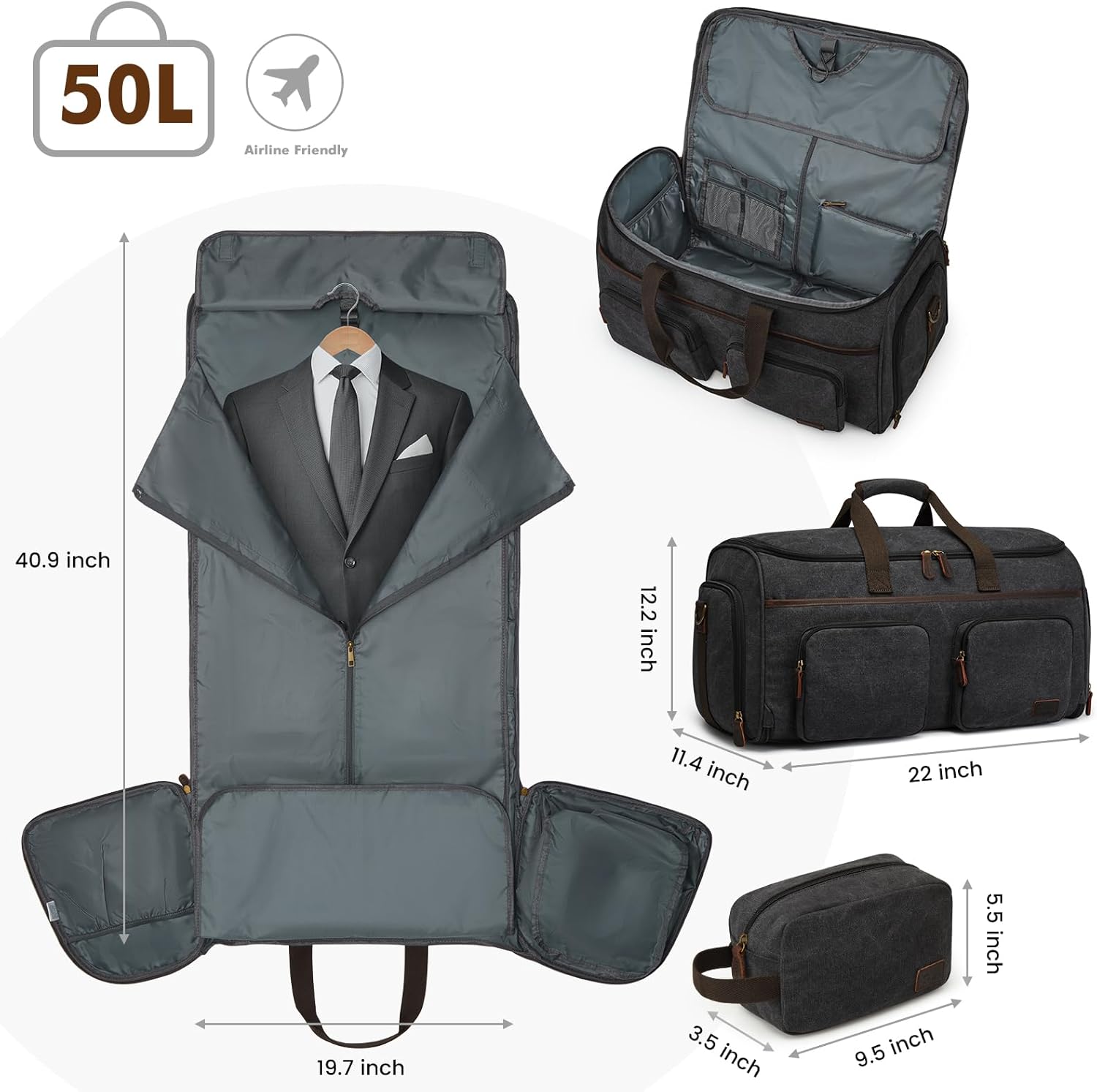 S-ZONE Kledingtas voor reizen Carry on Duffle Bag voor Mannen Reizen Converteerbare Pak Tassen Carry on Bagage Opknoping Koffer Reistas met Toilettas - Image 4